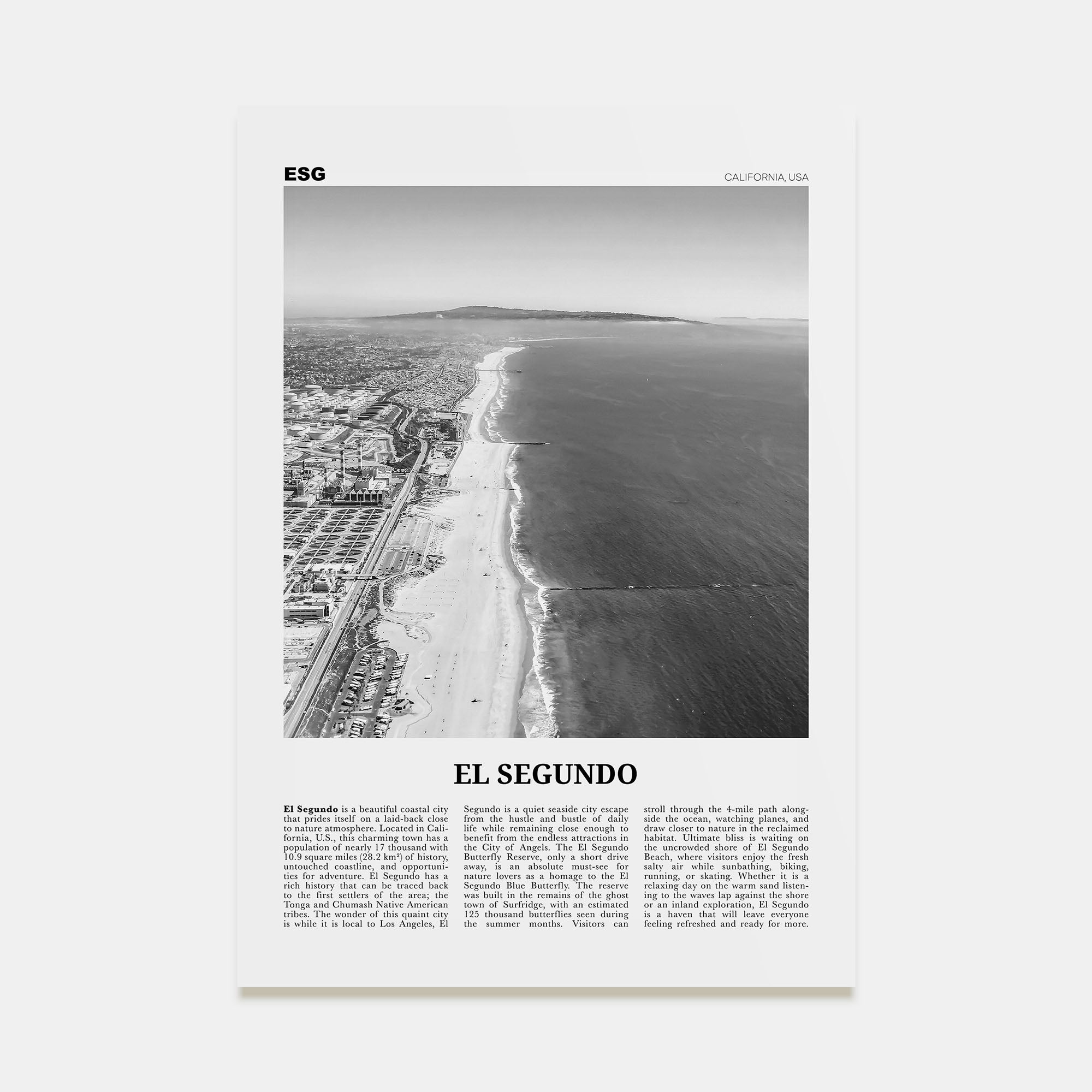 El Segundo Travel B&W Poster