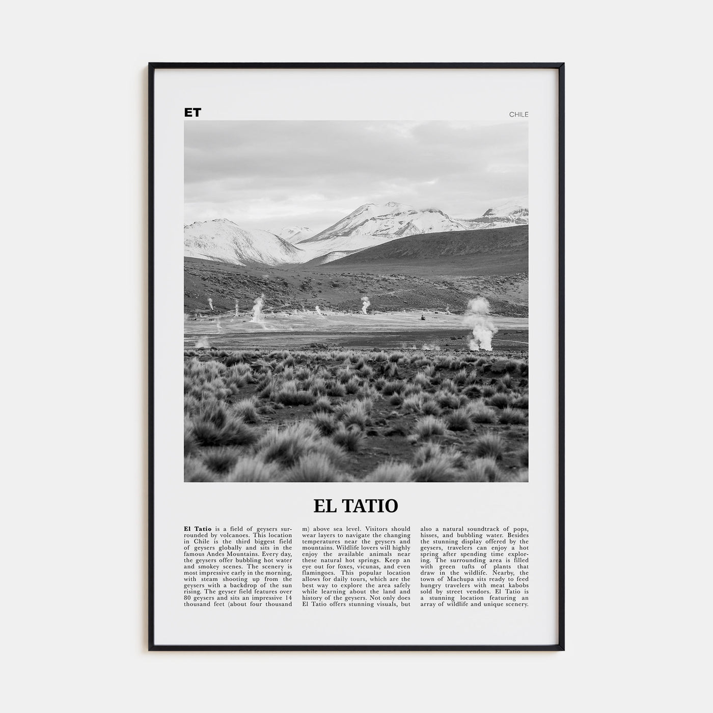 El Tatio Travel B&W Poster