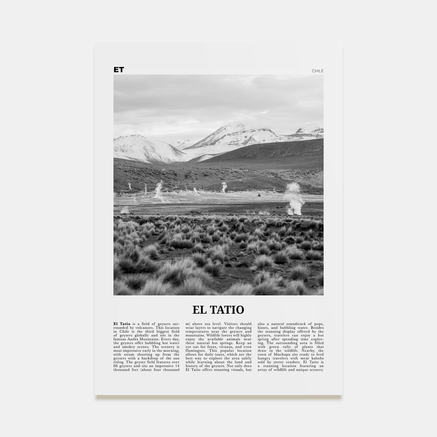 El Tatio Travel B&W Poster