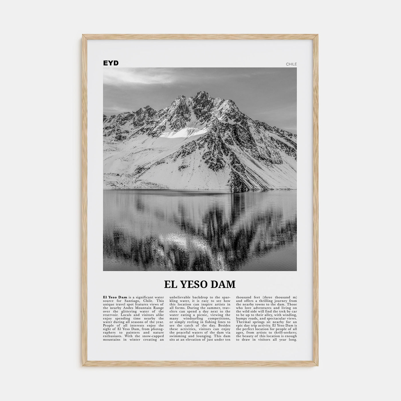 El Yeso Dam Travel B&W Poster
