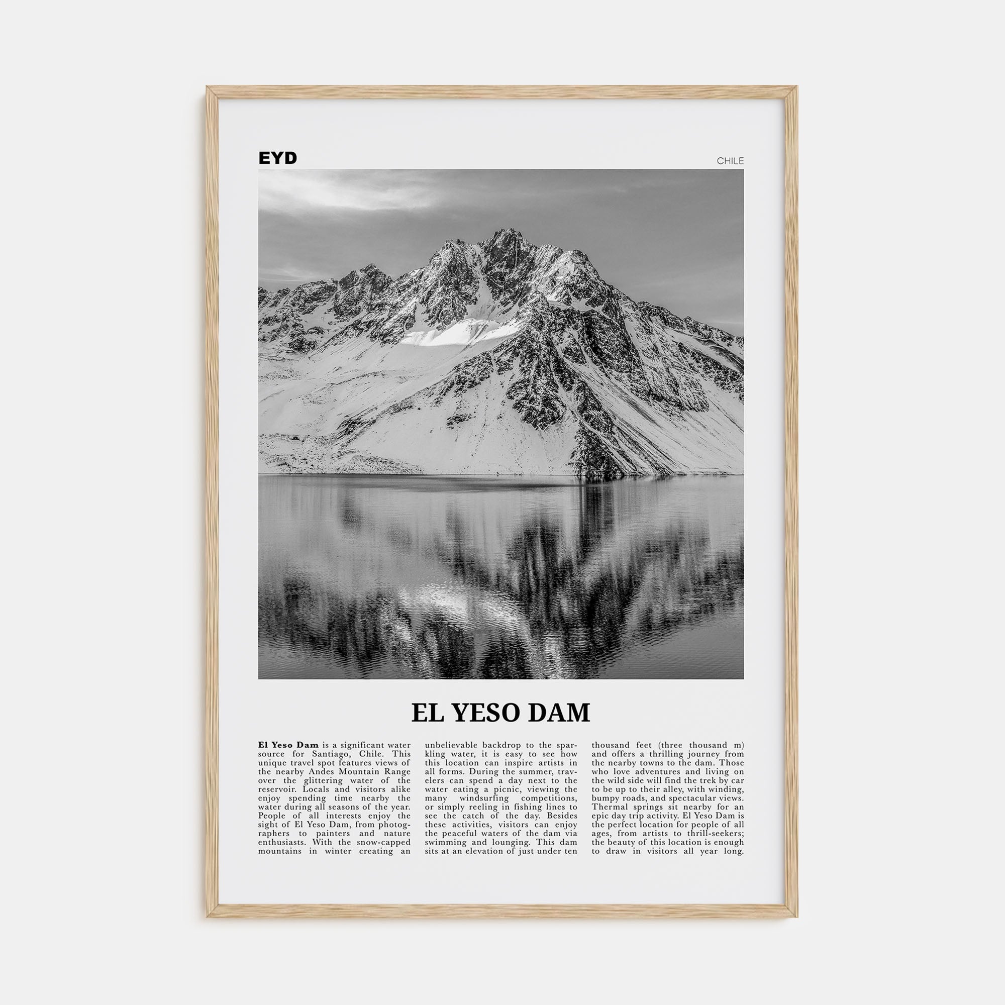 El Yeso Dam Travel B&W Poster