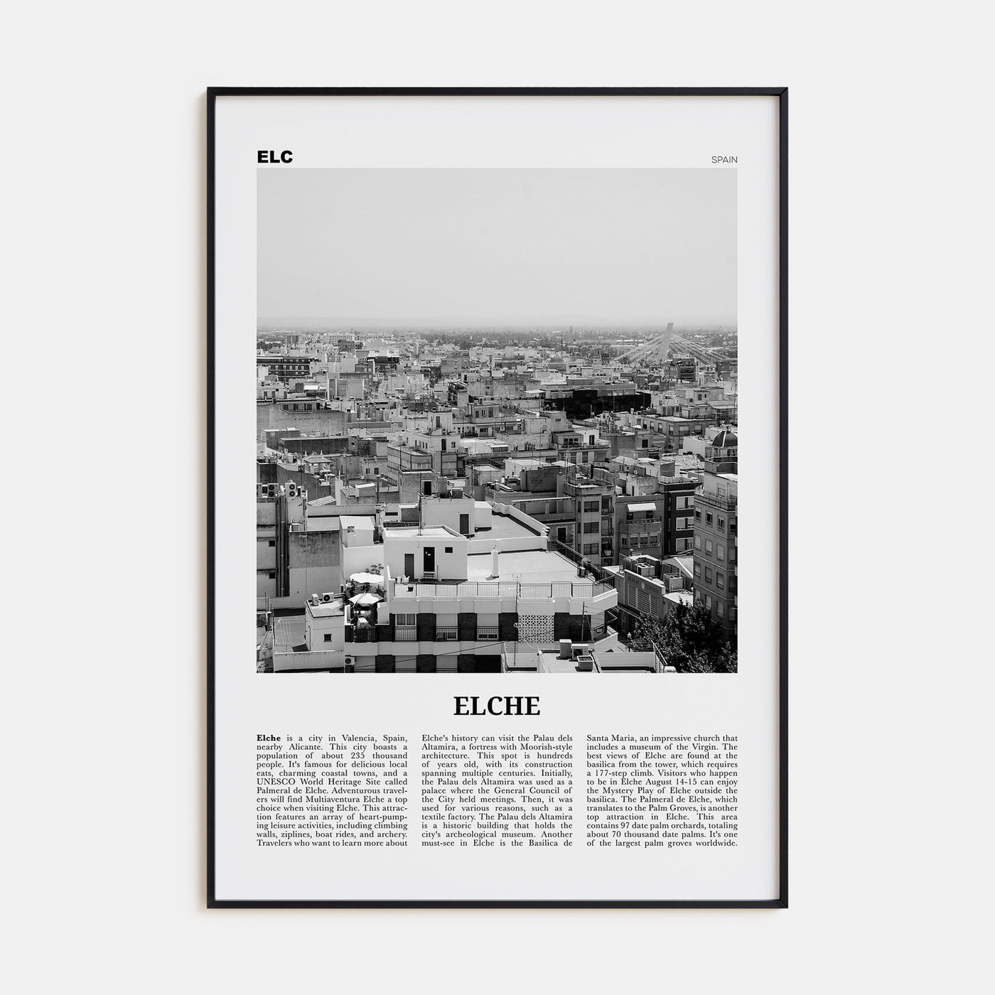 Elche Travel B&W Poster