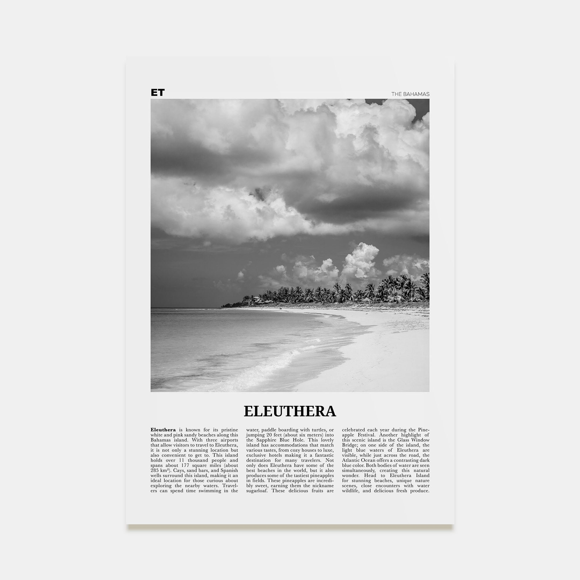 Eleuthera Travel B&W Poster
