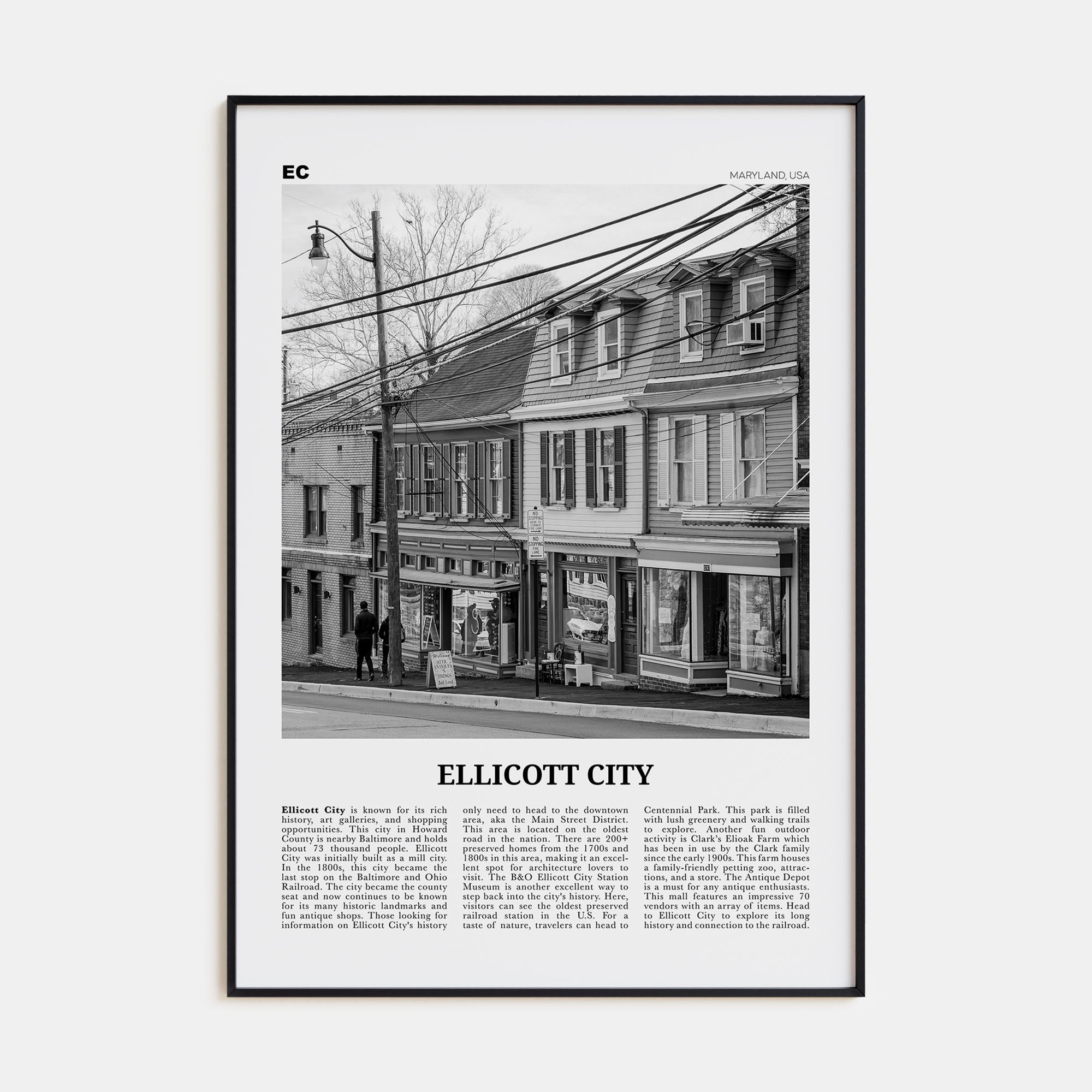 Ellicott City Travel B&W Poster