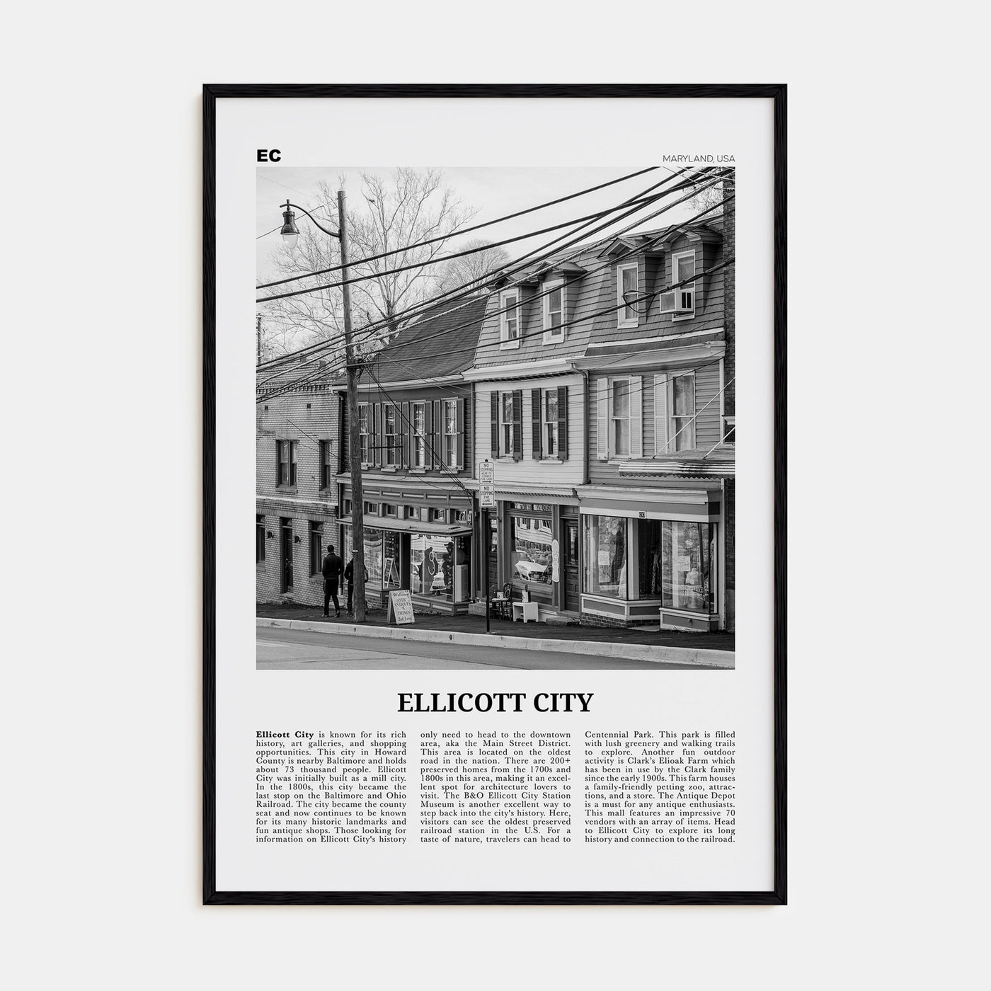Ellicott City Travel B&W Poster
