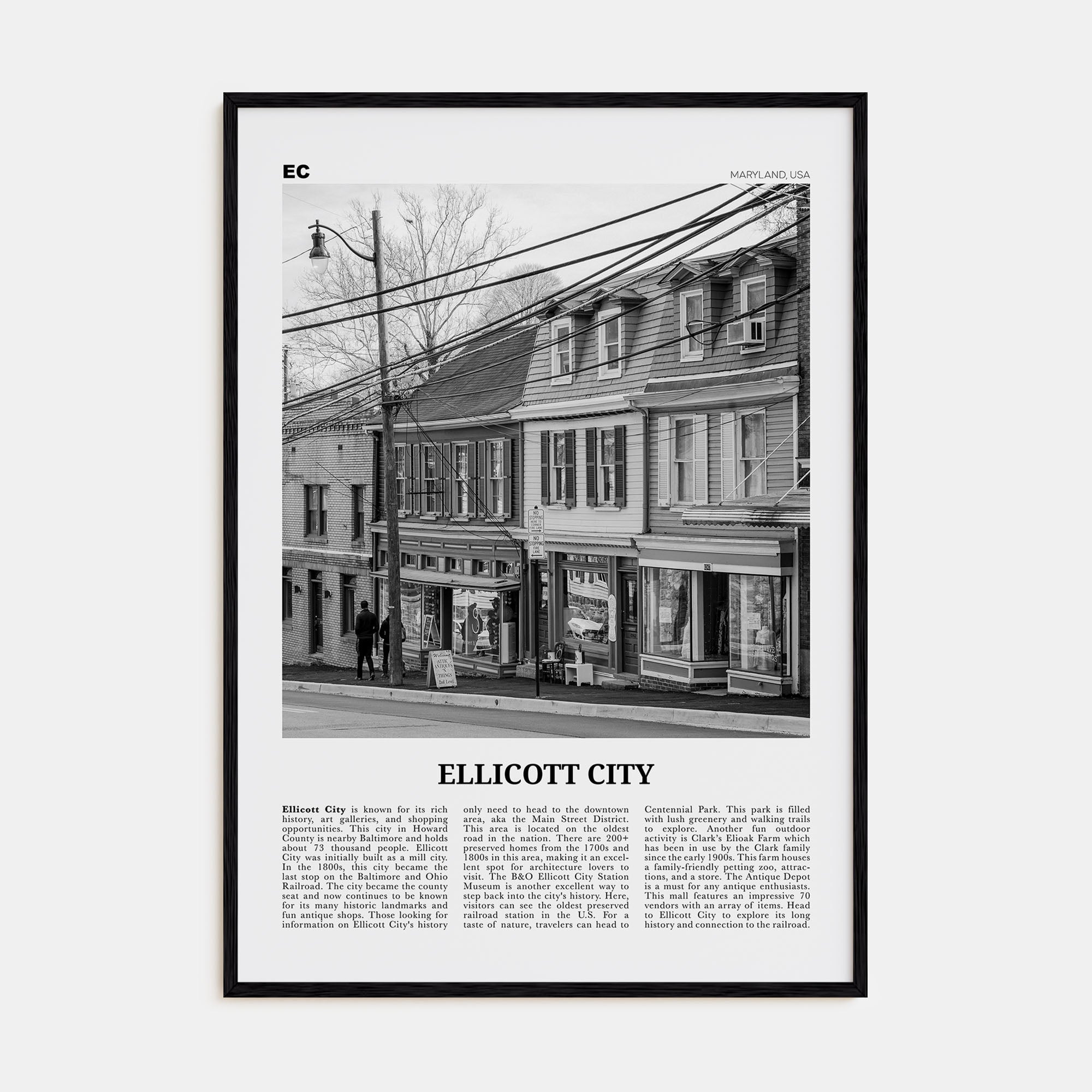 Ellicott City Travel B&W Poster