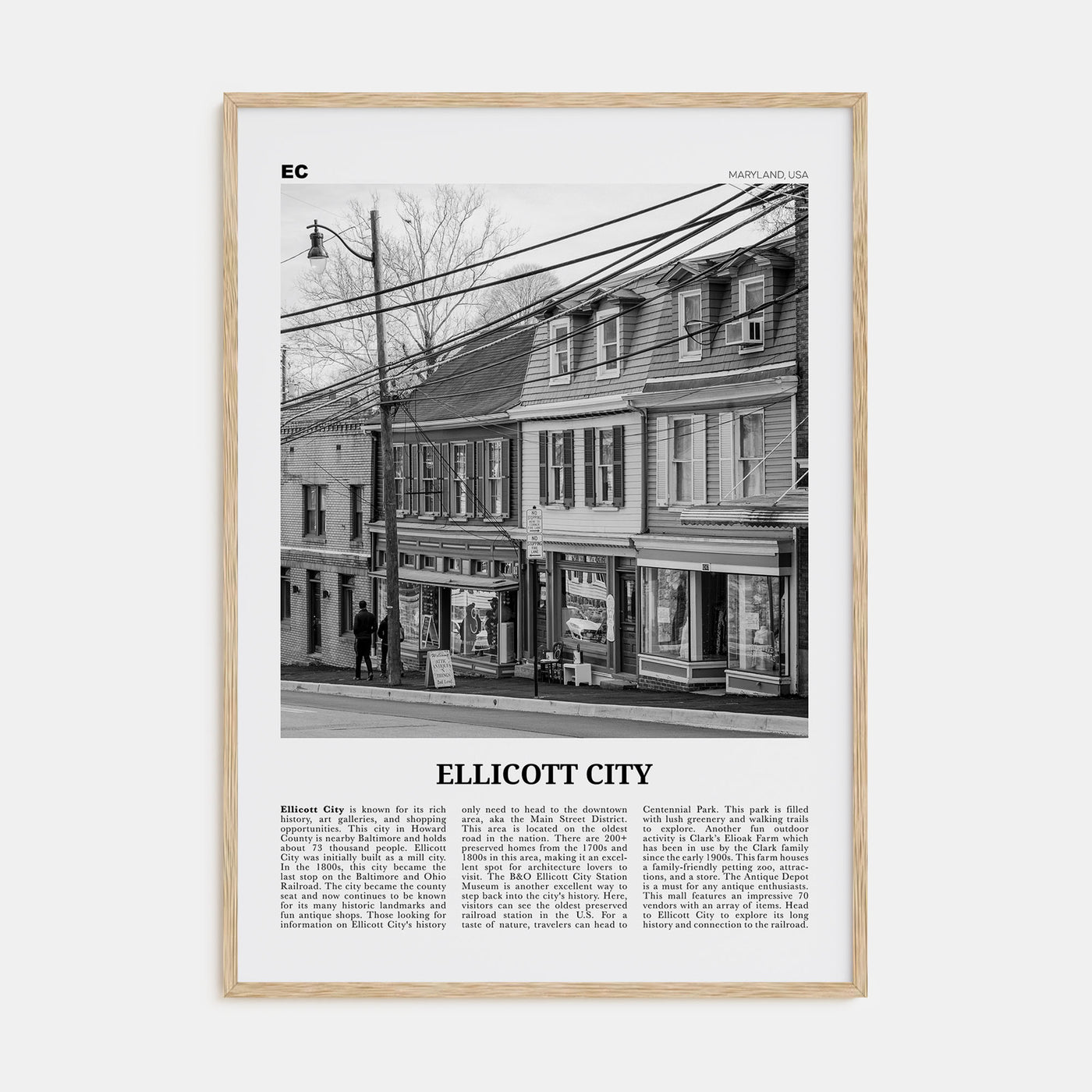 Ellicott City Travel B&W Poster