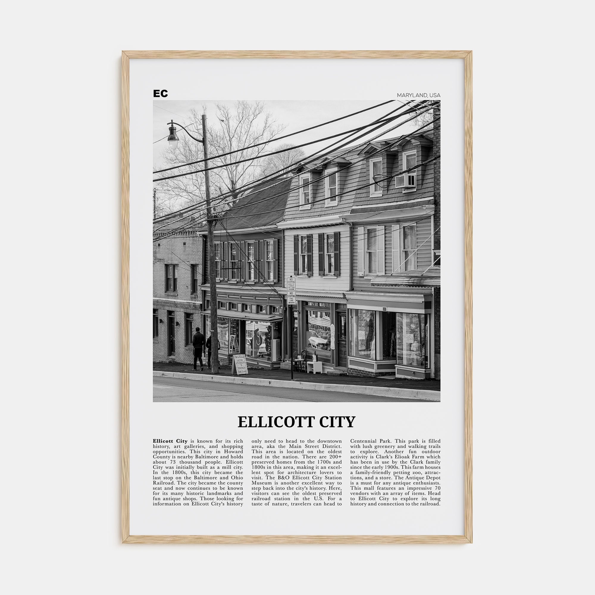 Ellicott City Travel B&W Poster