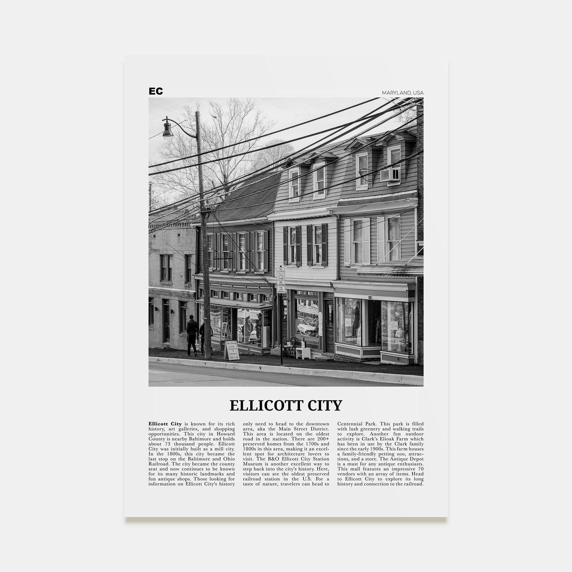 Ellicott City Travel B&W Poster