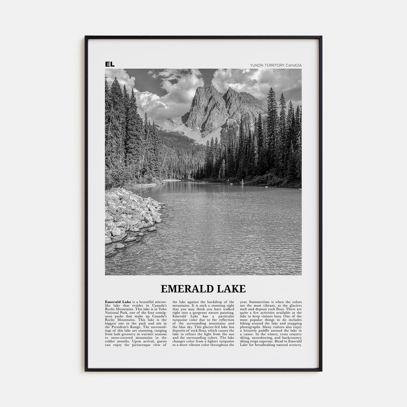Emerald Lake Travel B&W Poster