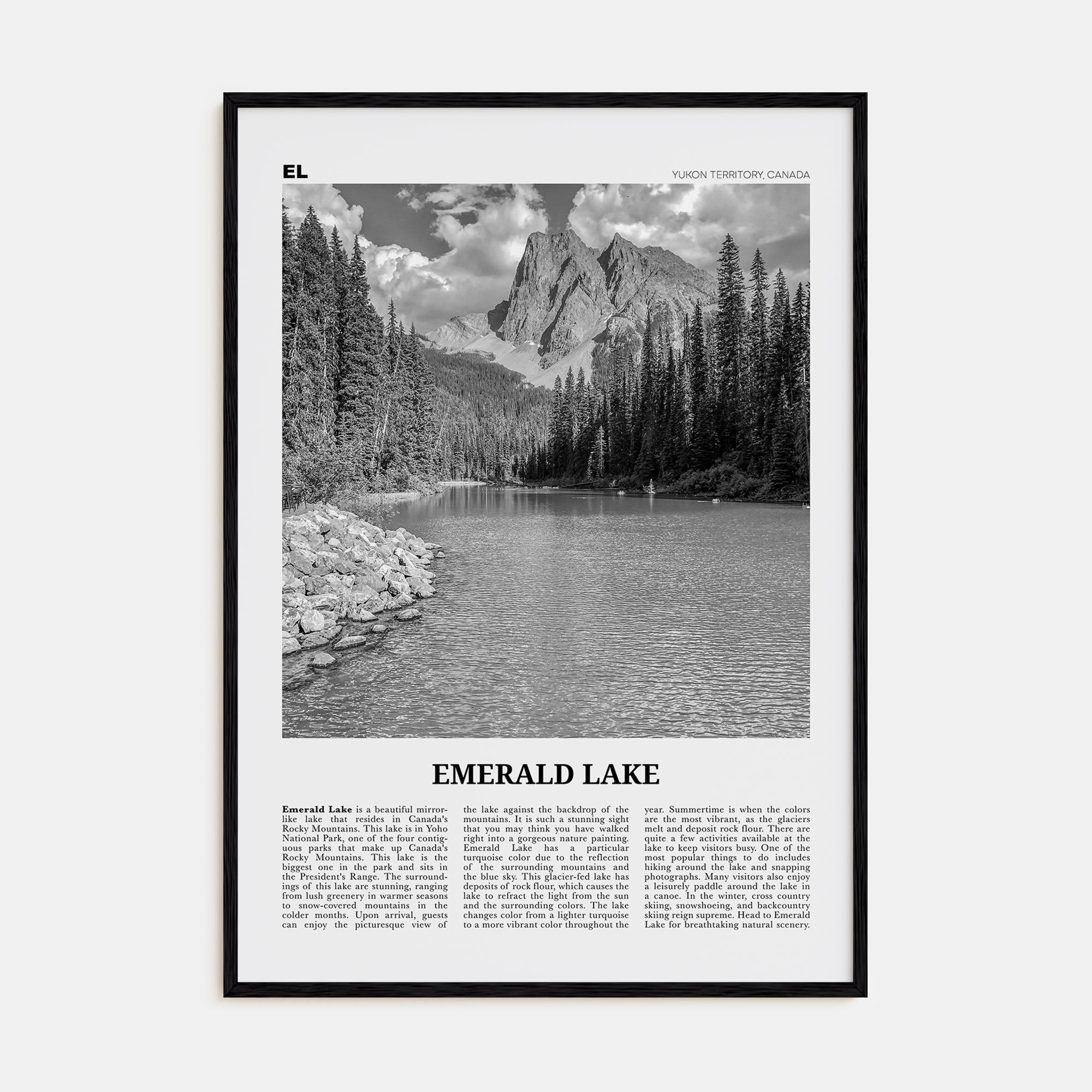 Emerald Lake Travel B&W Poster