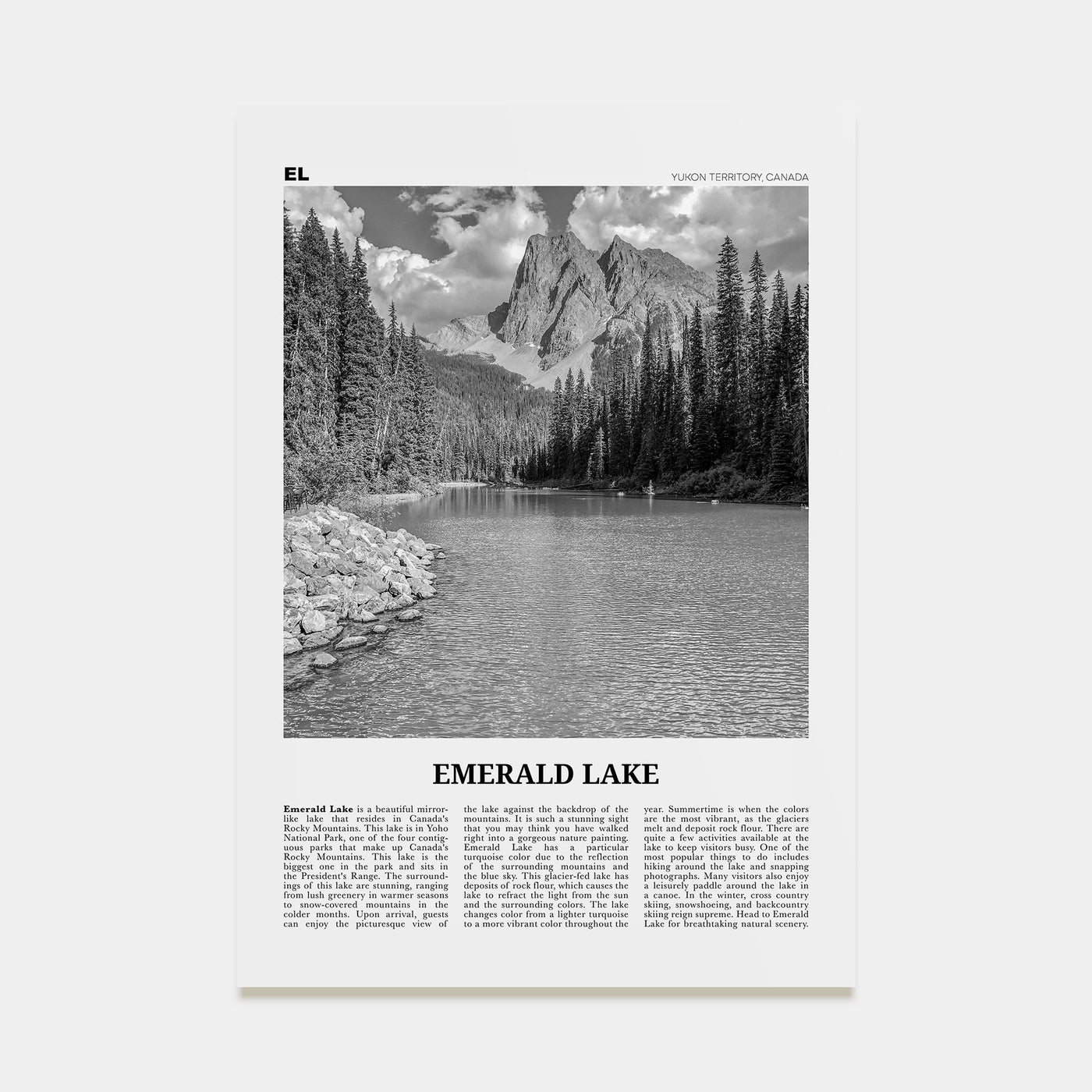 Emerald Lake Travel B&W Poster