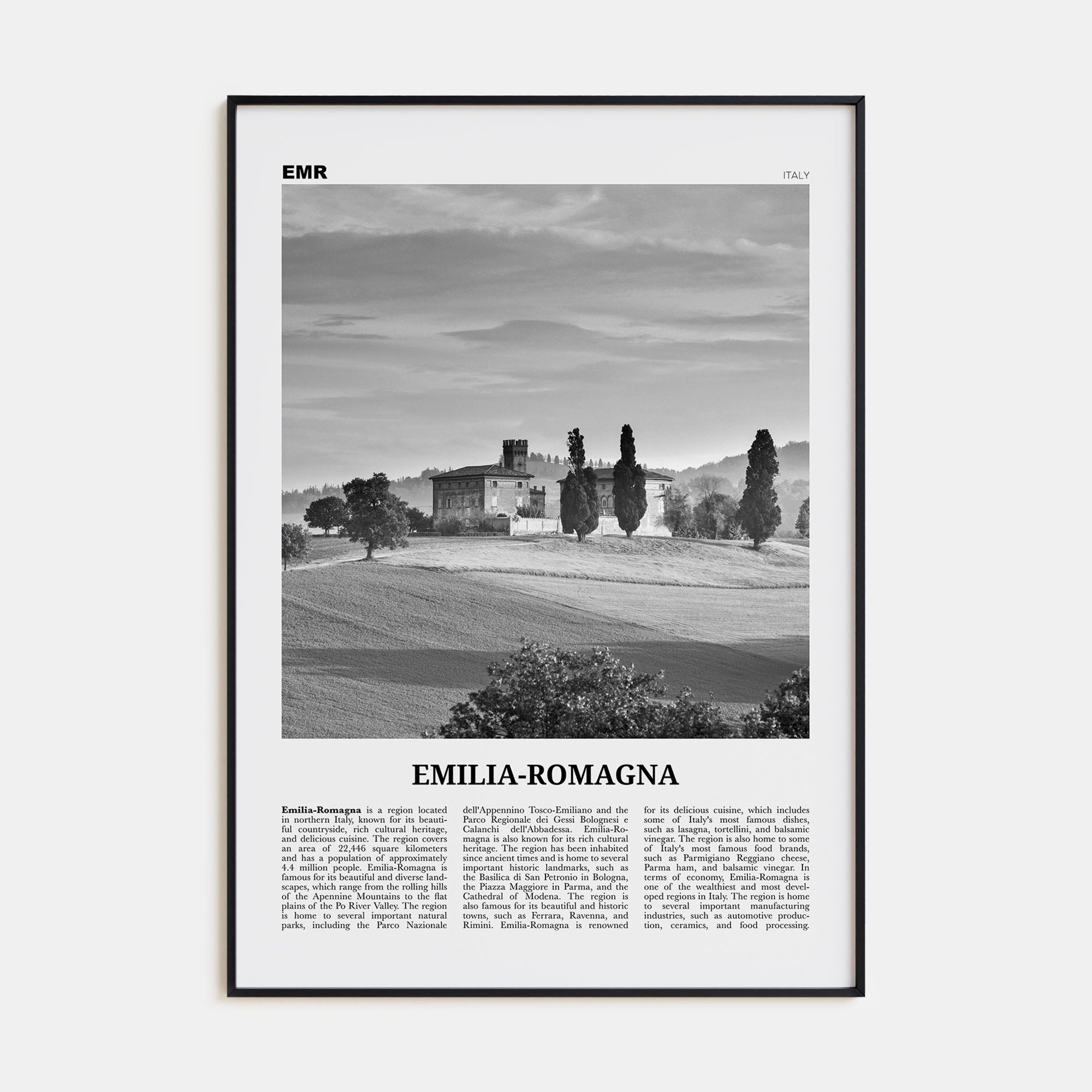 Emilia-Romagna Travel B&W Poster