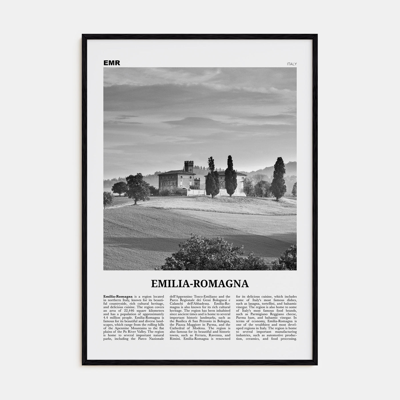Emilia-Romagna Travel B&W Poster