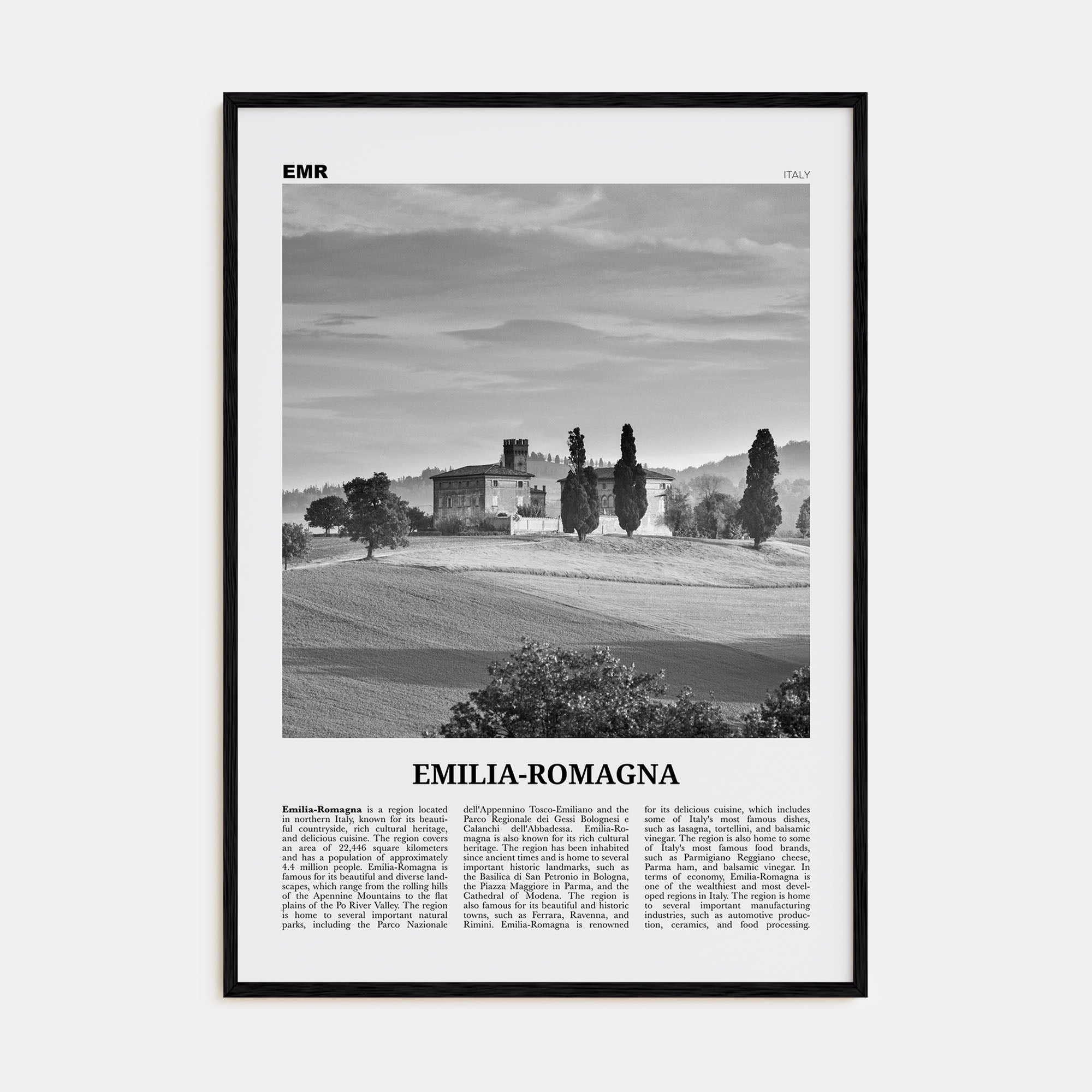 Emilia-Romagna Travel B&W Poster