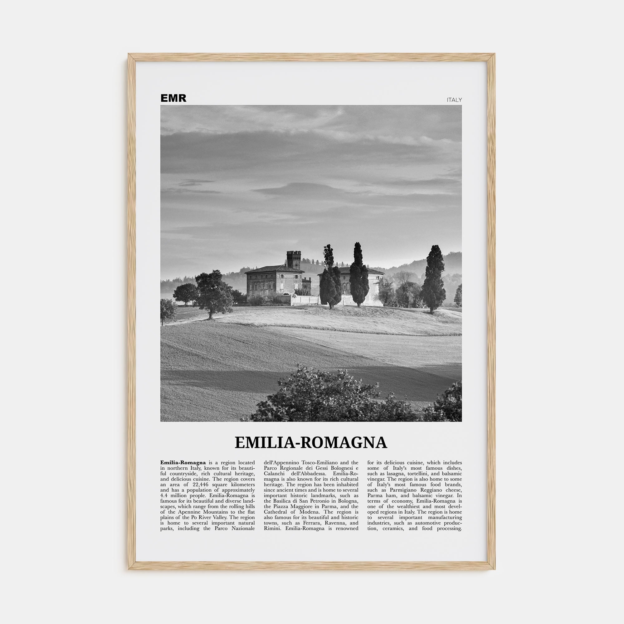 Emilia-Romagna Travel B&W Poster
