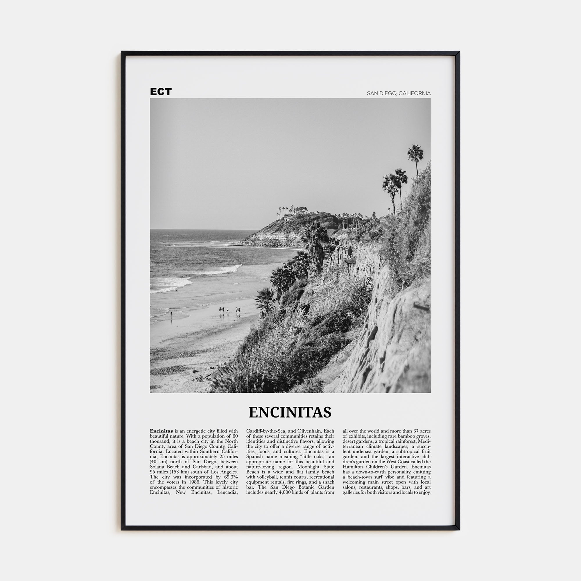 Encinitas Travel B&W No 1 Poster