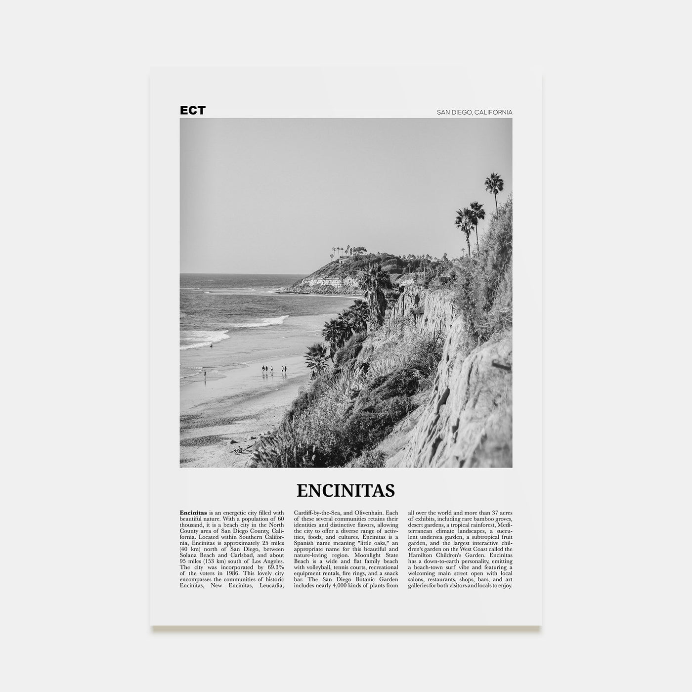 Encinitas Travel B&W No 1 Poster