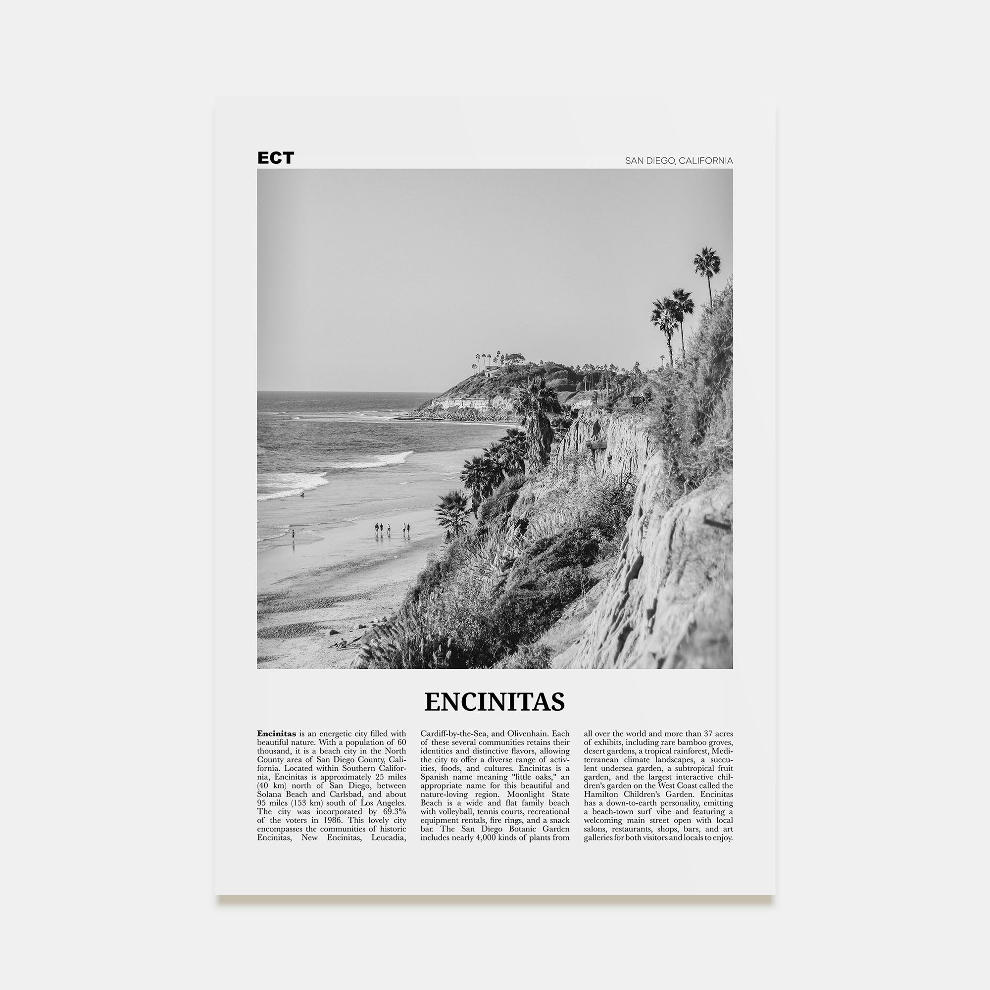 Encinitas Travel B&W No 1 Poster