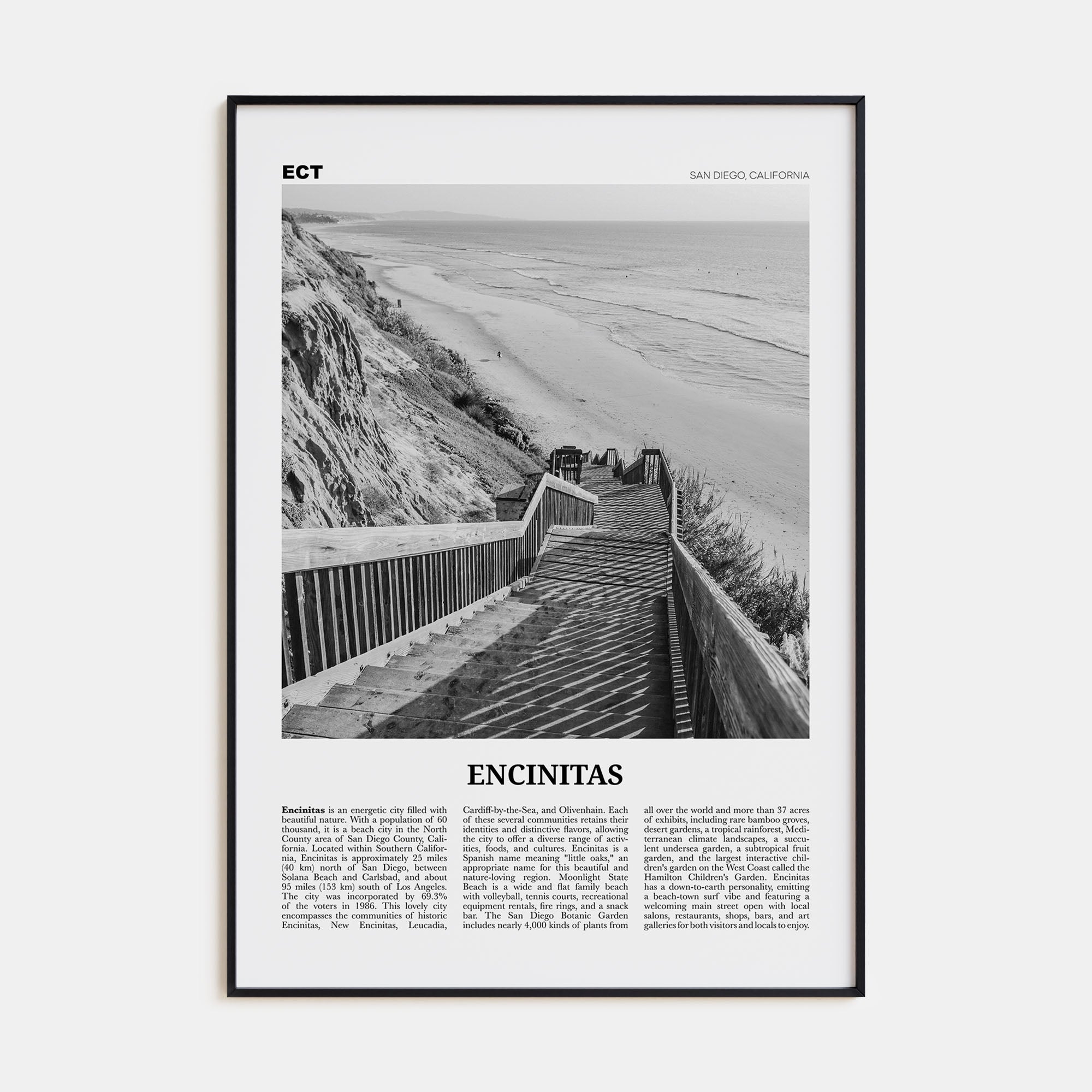 Encinitas Travel B&W No 3 Poster
