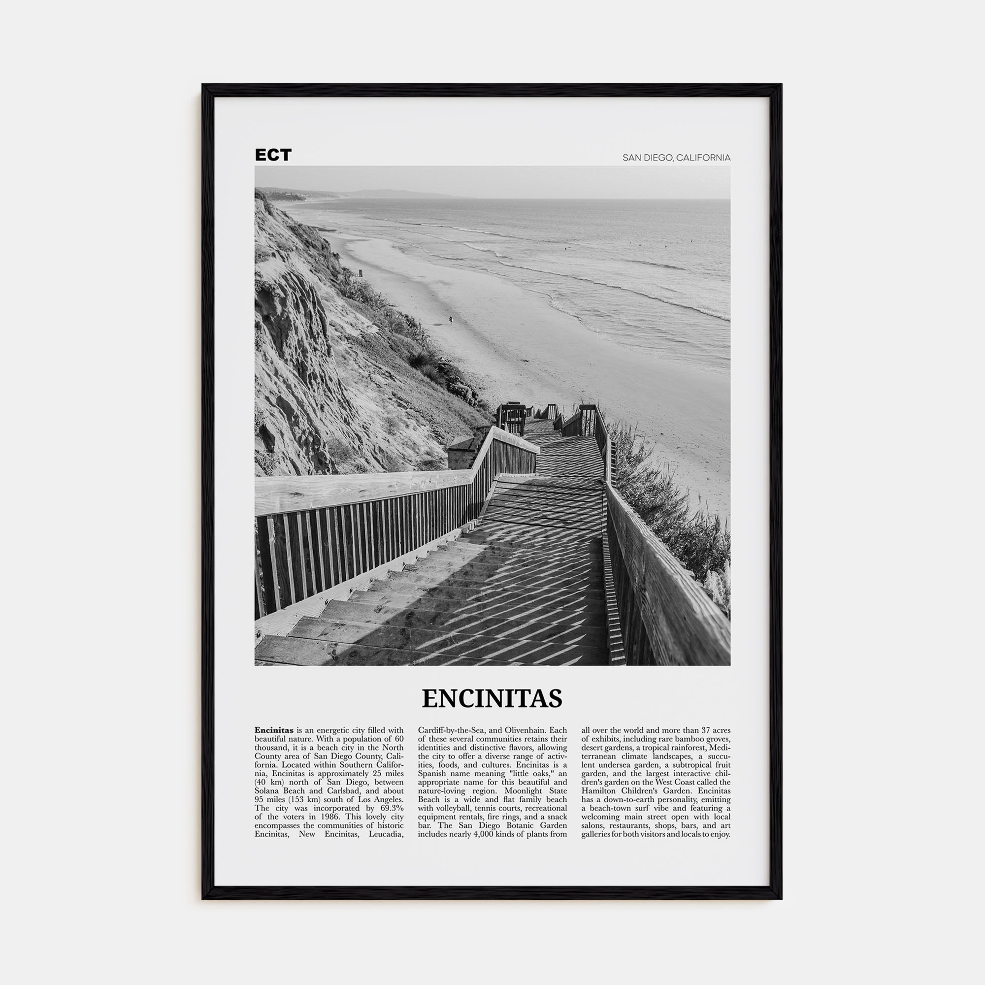 Encinitas Travel B&W No 3 Poster