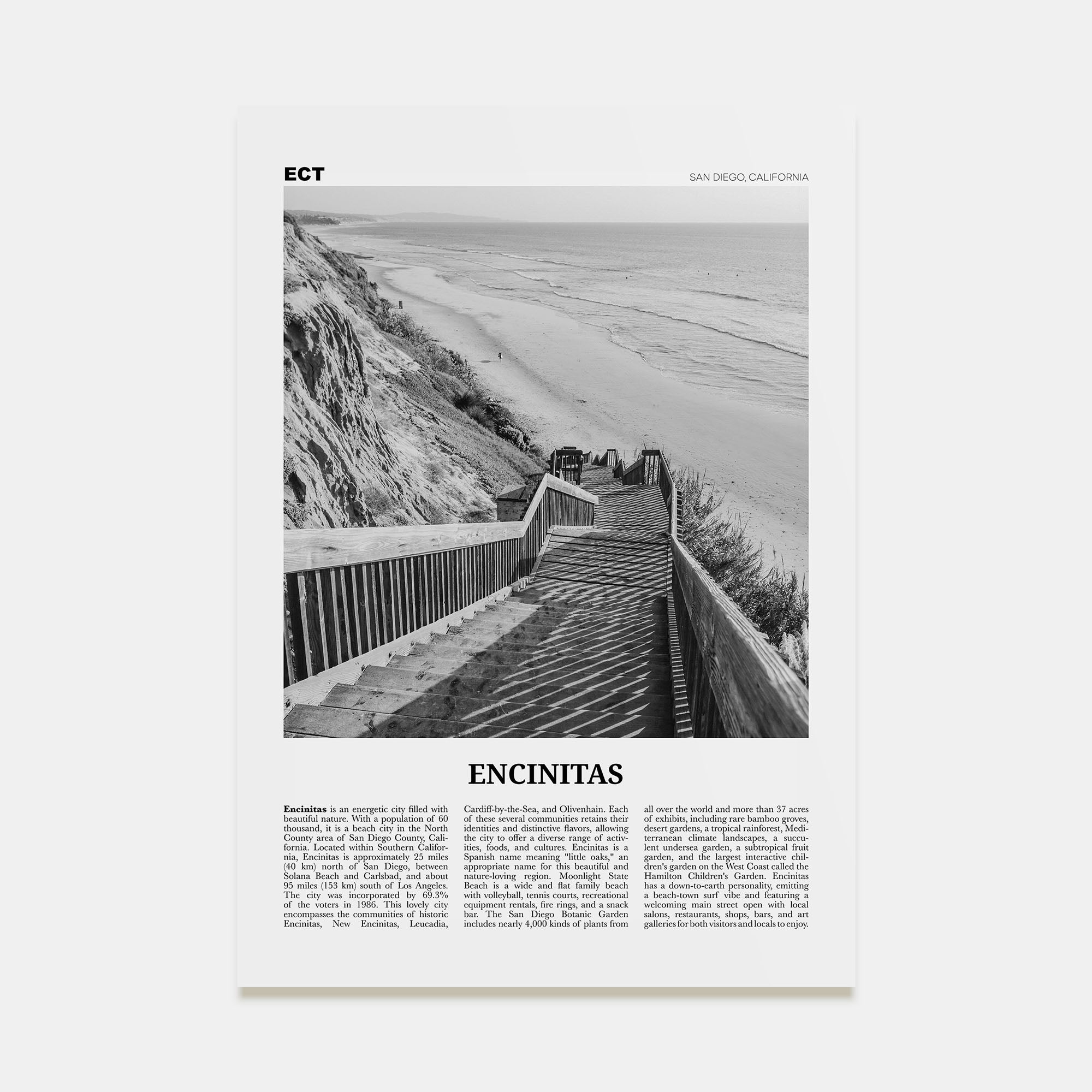 Encinitas Travel B&W No 3 Poster