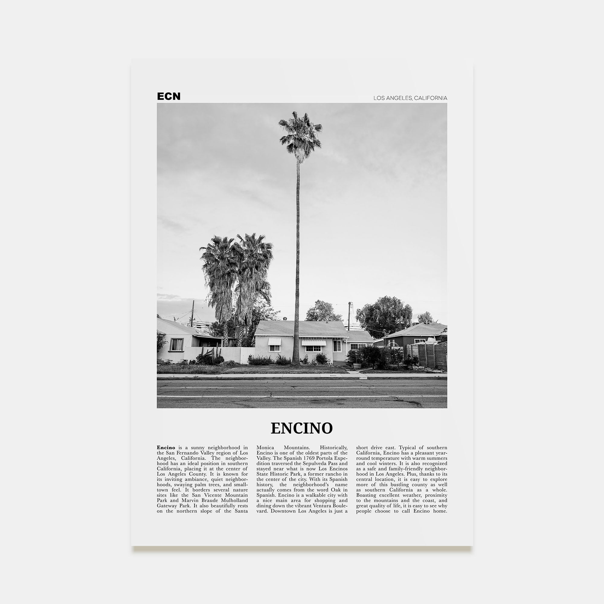 Encino Travel B&W Poster