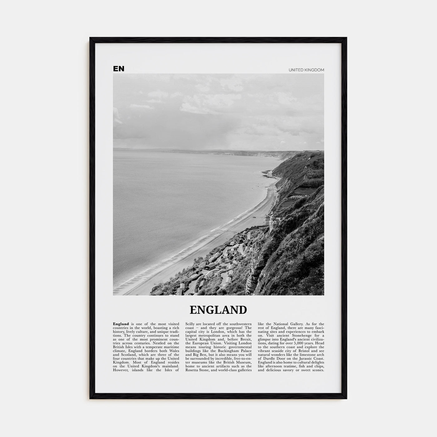 England Travel B&W Poster