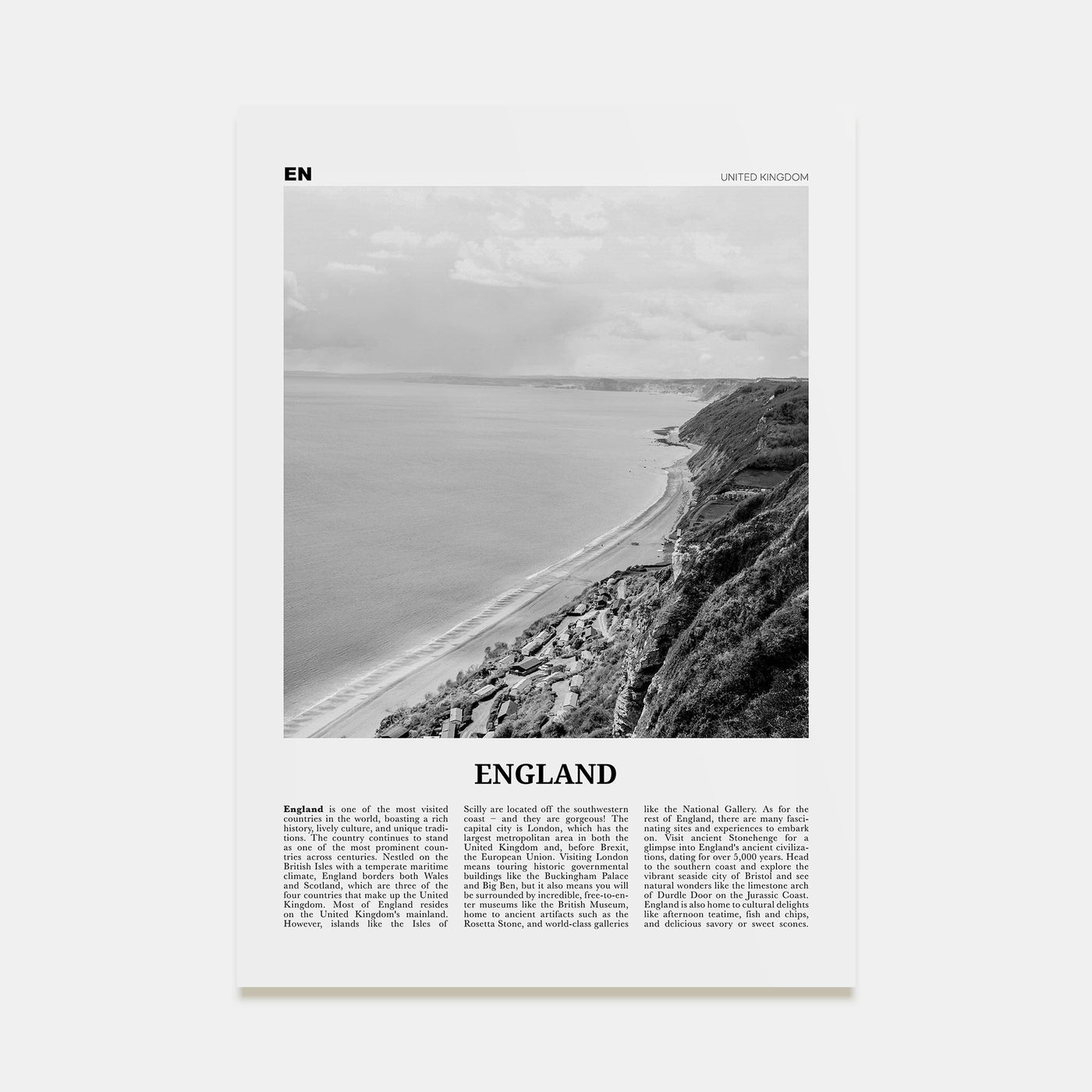 England Travel B&W Poster