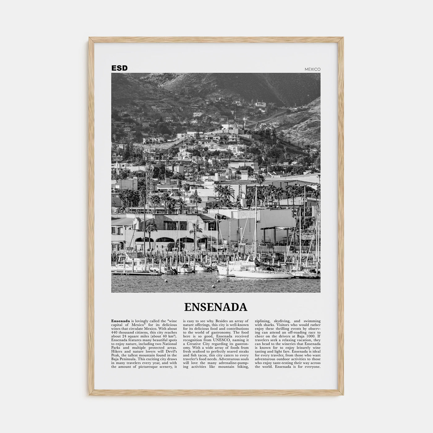 Ensenada Travel B&W Poster