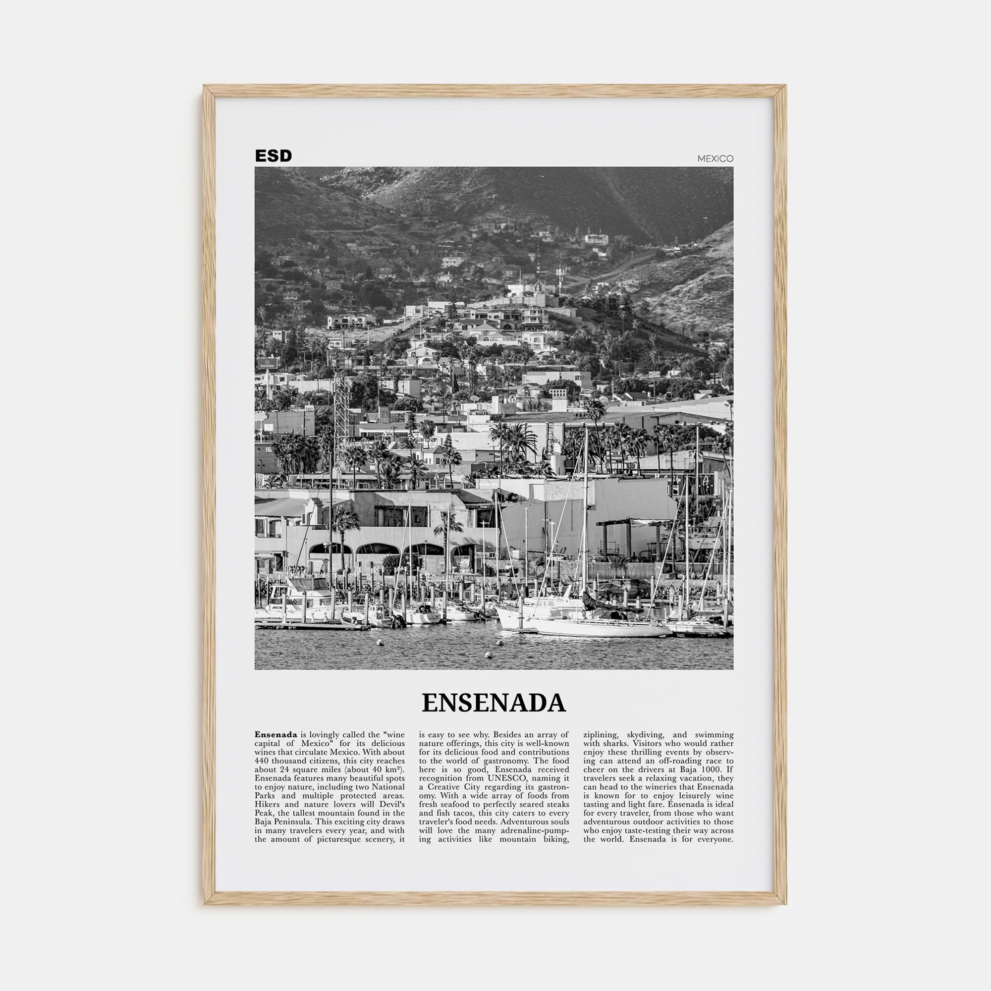 Ensenada Travel B&W Poster