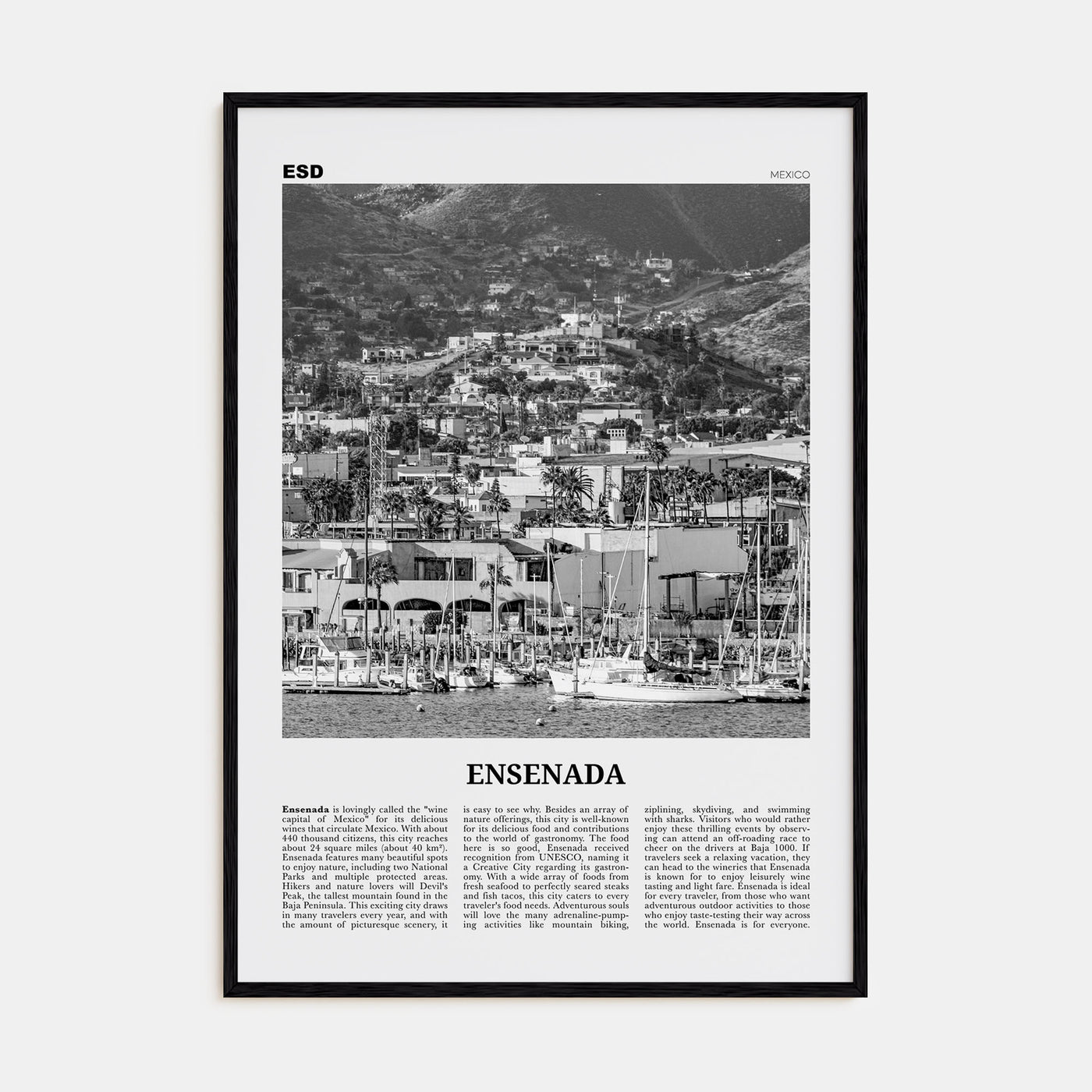 Ensenada Travel B&W Poster