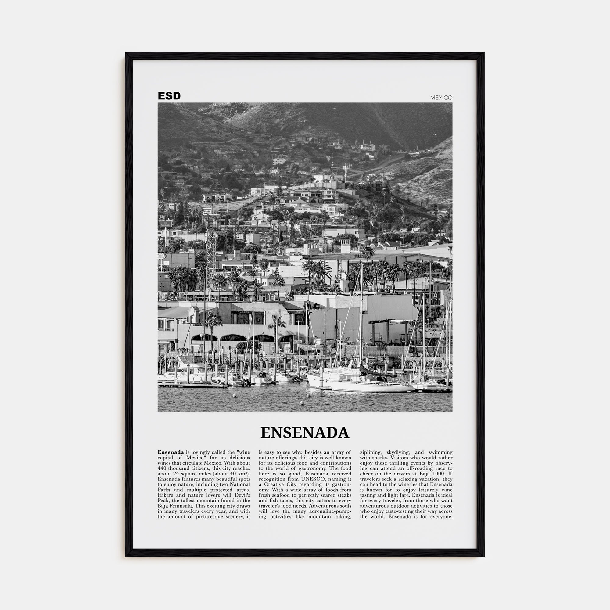Ensenada Travel B&W Poster