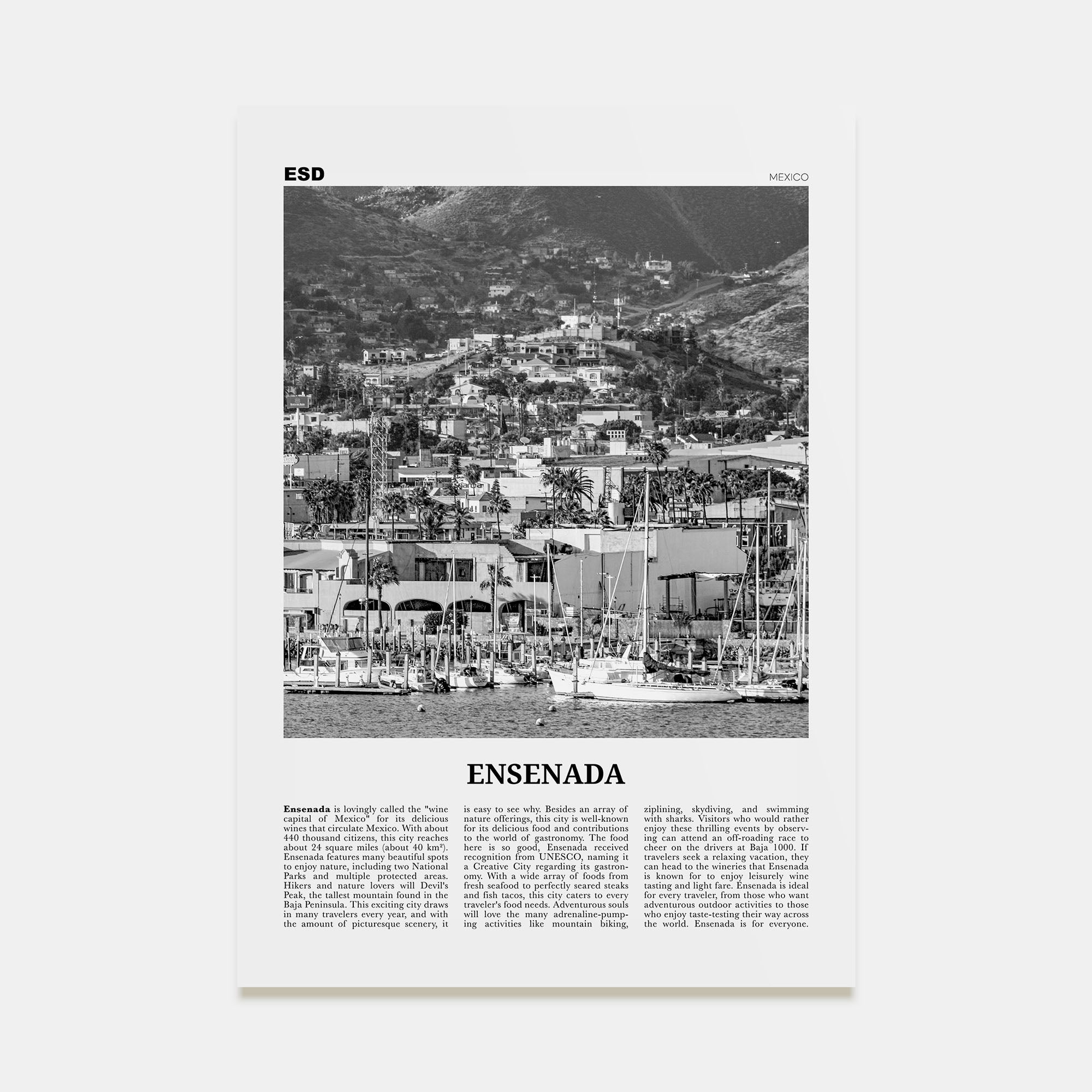 Ensenada Travel B&W Poster