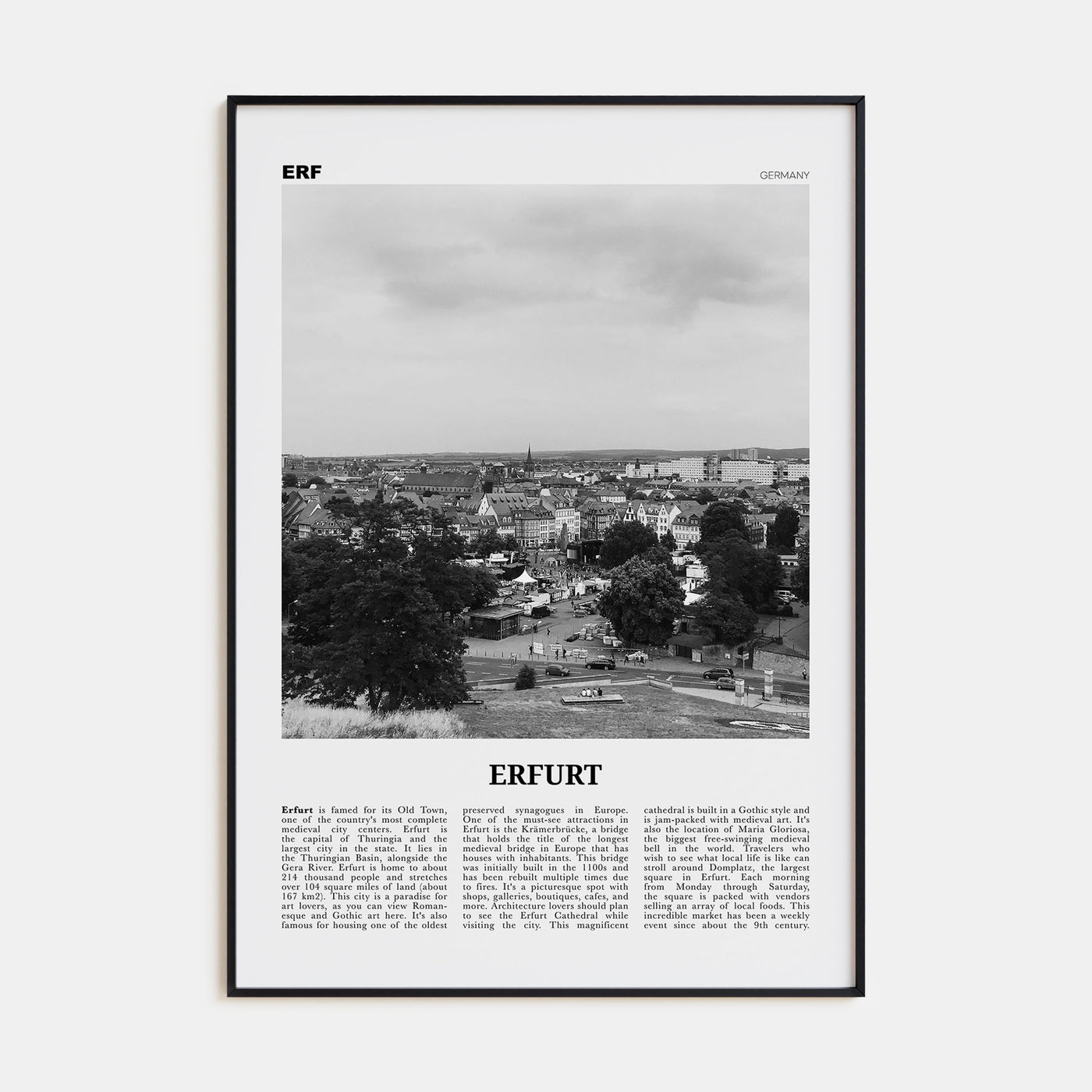 Erfurt Travel B&W Poster