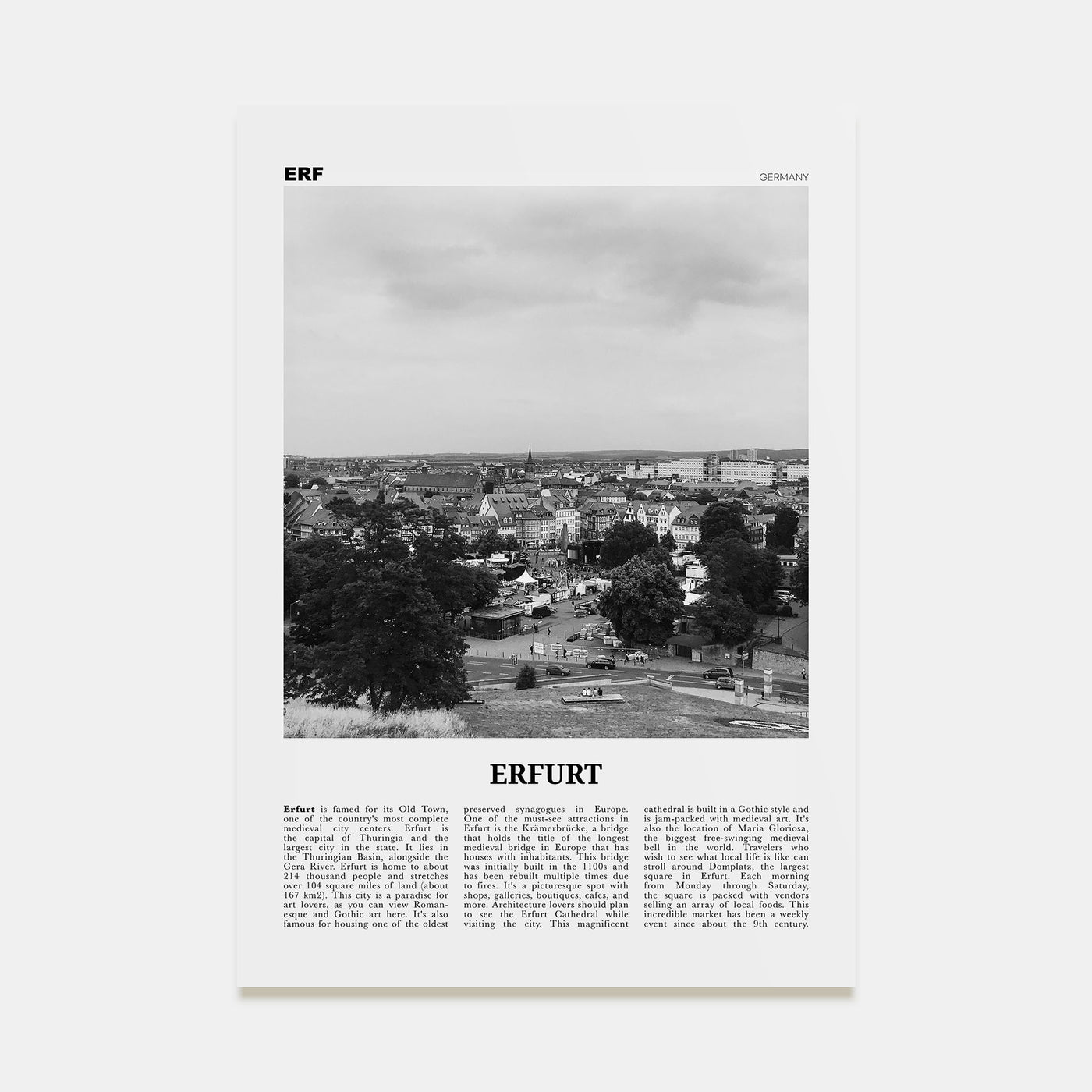 Erfurt Travel B&W Poster
