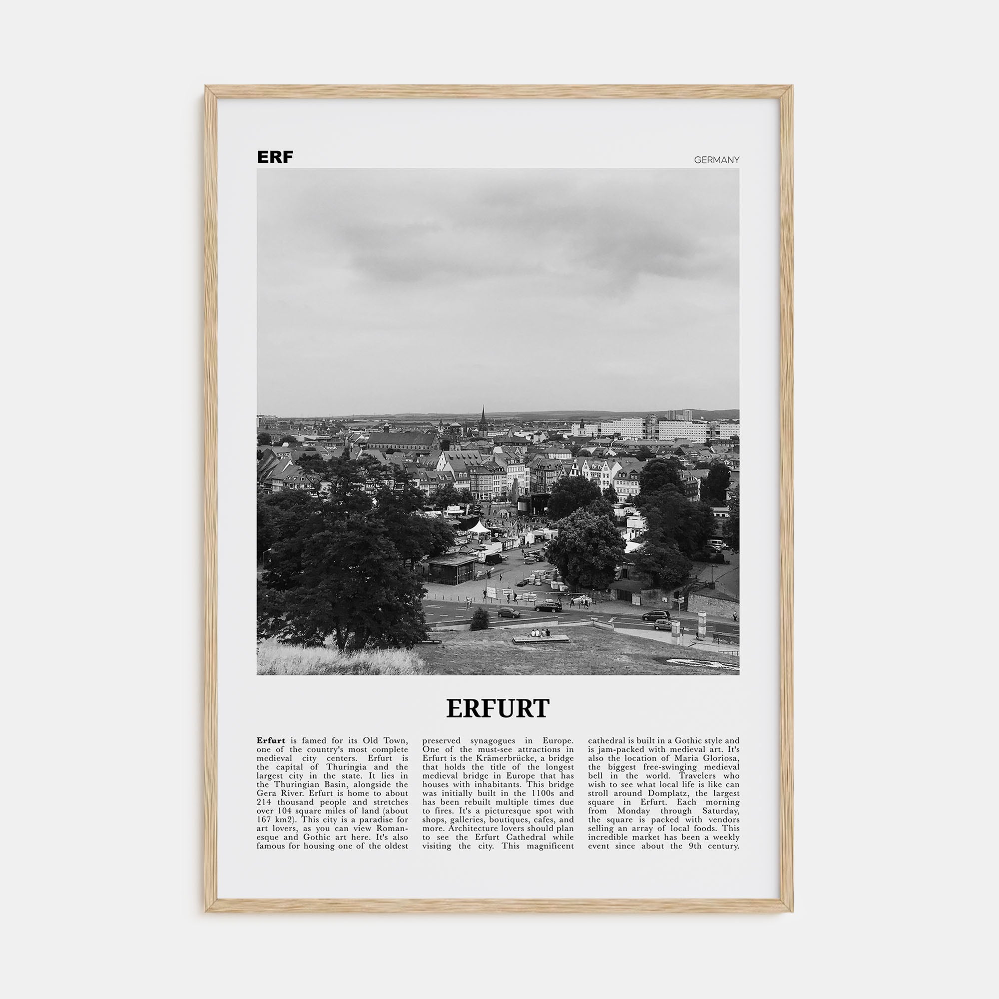 Erfurt Travel B&W Poster