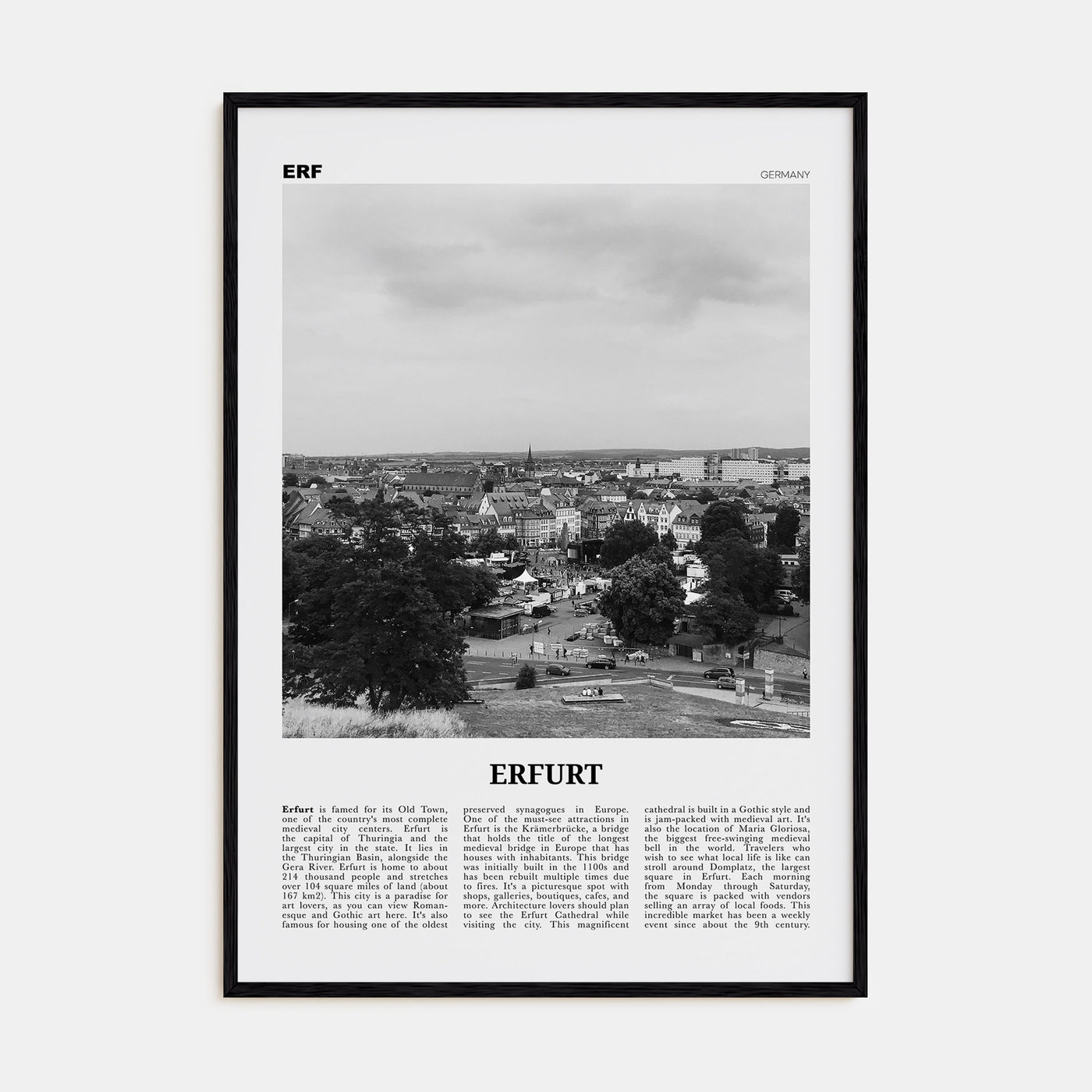 Erfurt Travel B&W Poster