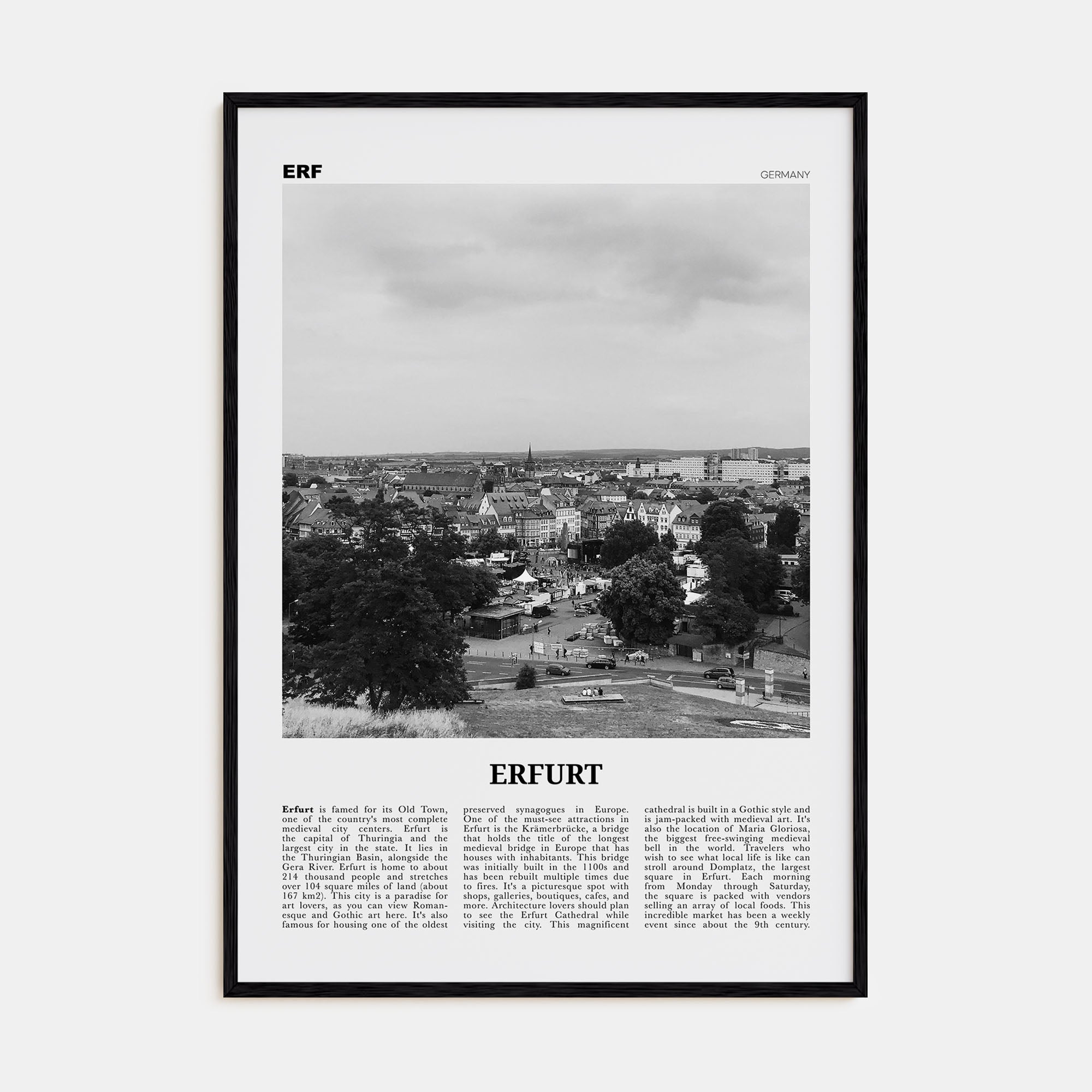 Erfurt Travel B&W Poster