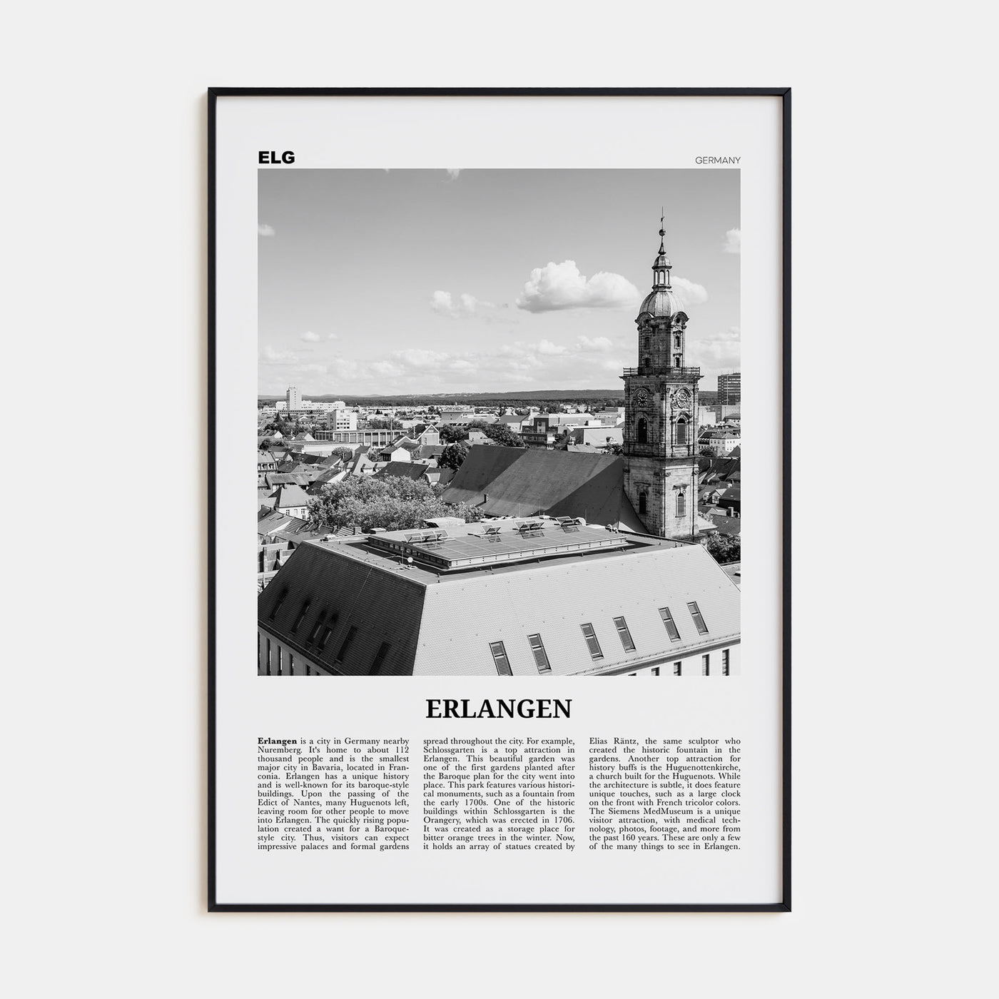Erlangen Travel B&W Poster