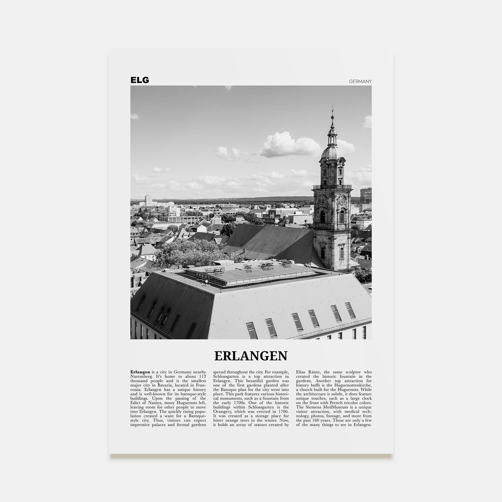 Erlangen Travel B&W Poster