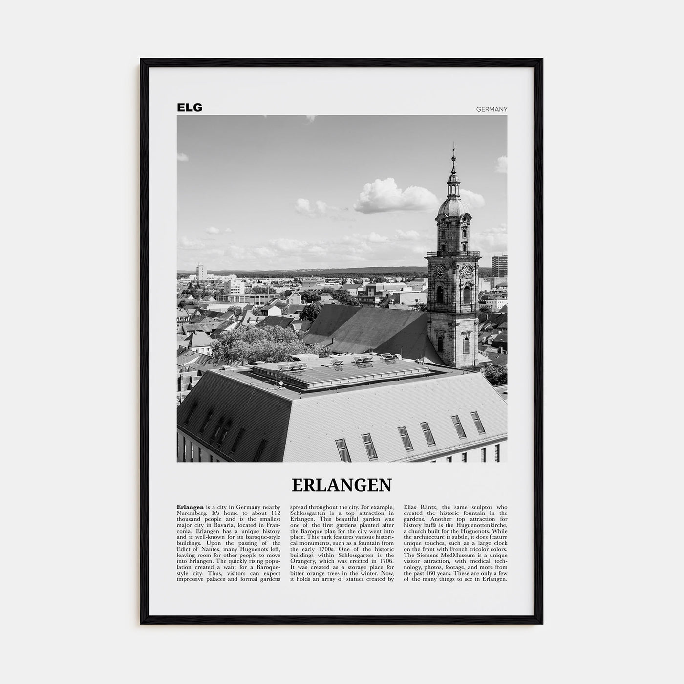 Erlangen Travel B&W Poster