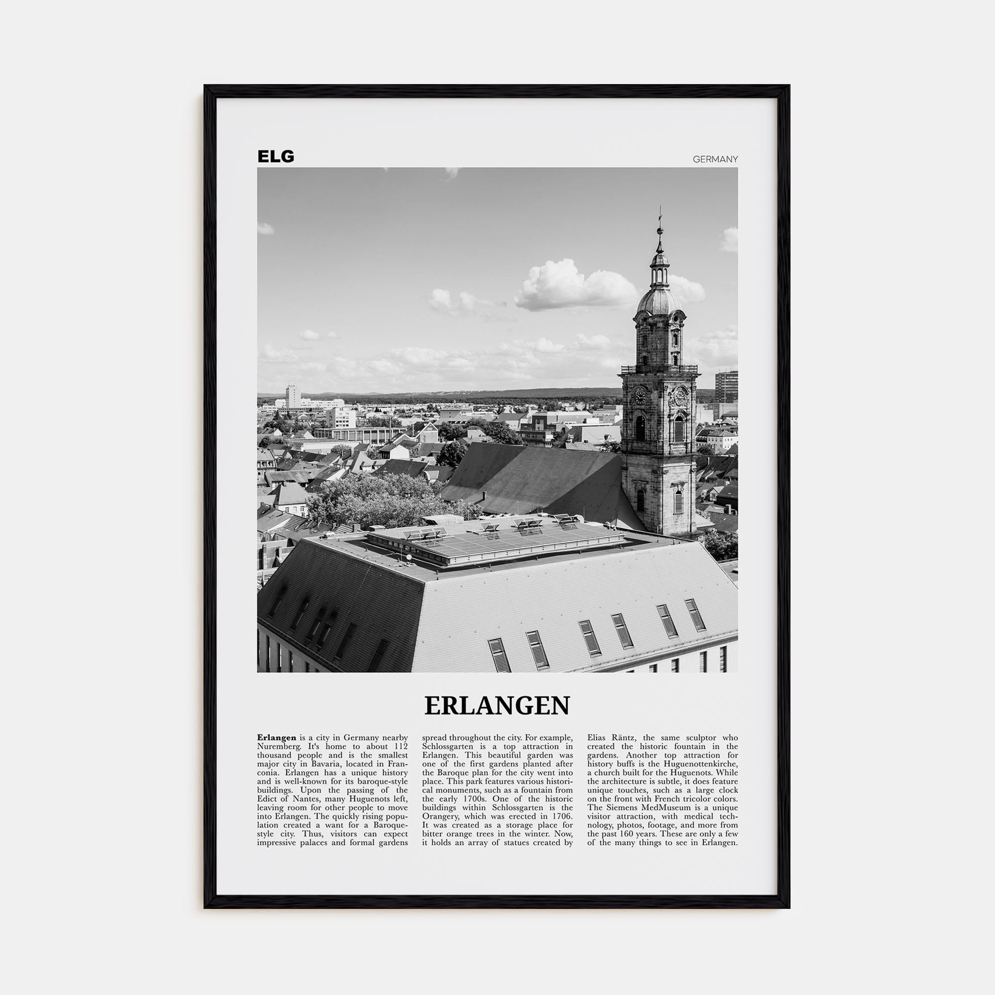 Erlangen Travel B&W Poster