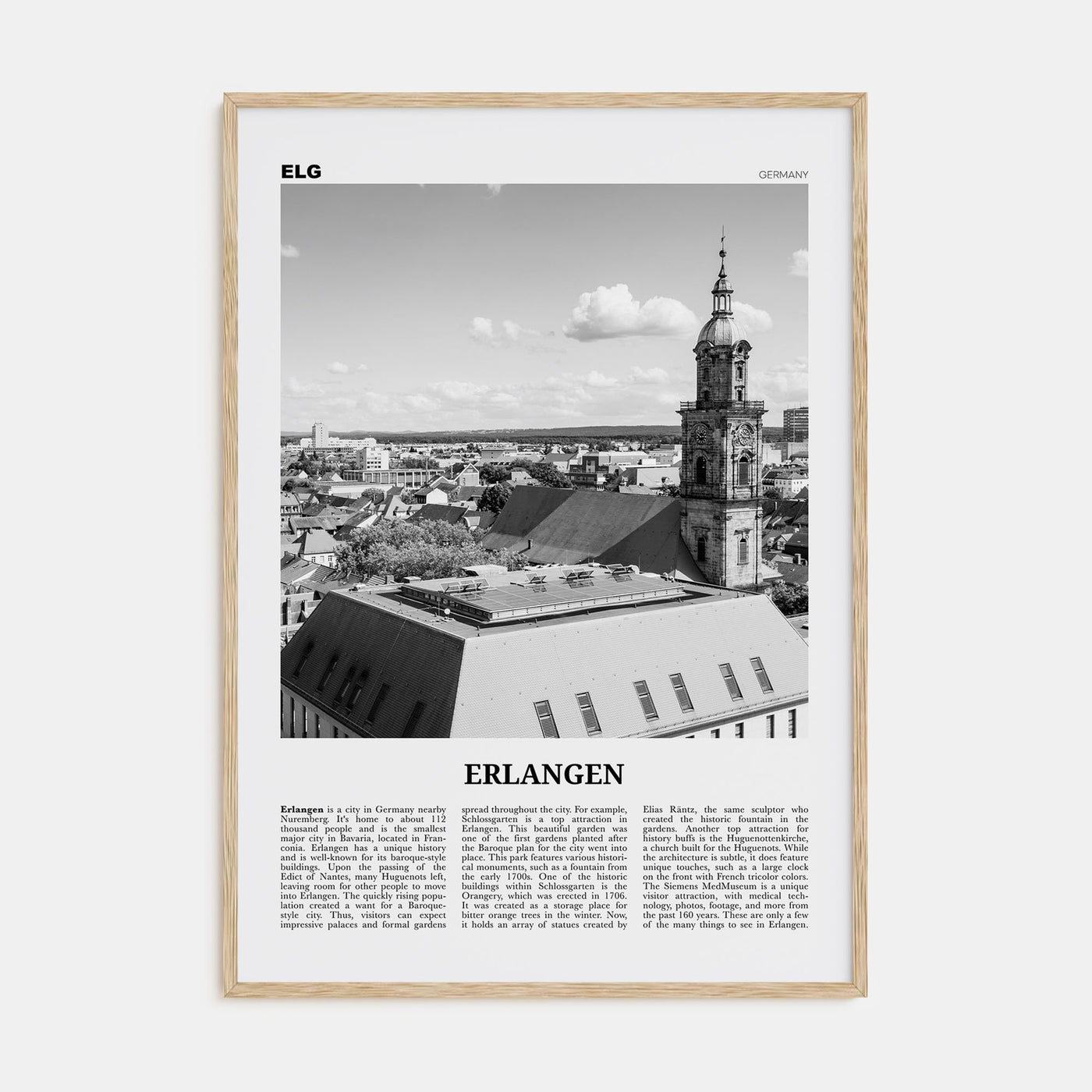 Erlangen Travel B&W Poster