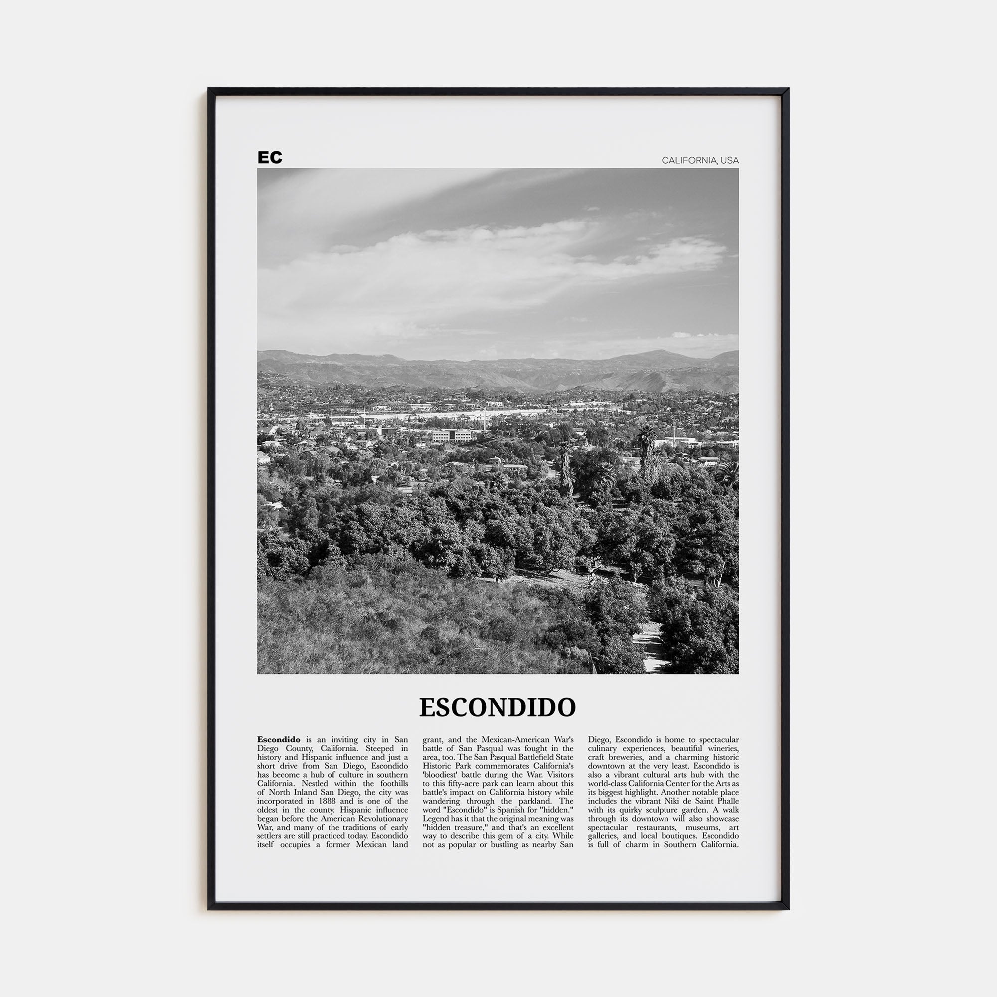 Escondido Travel B&W Poster