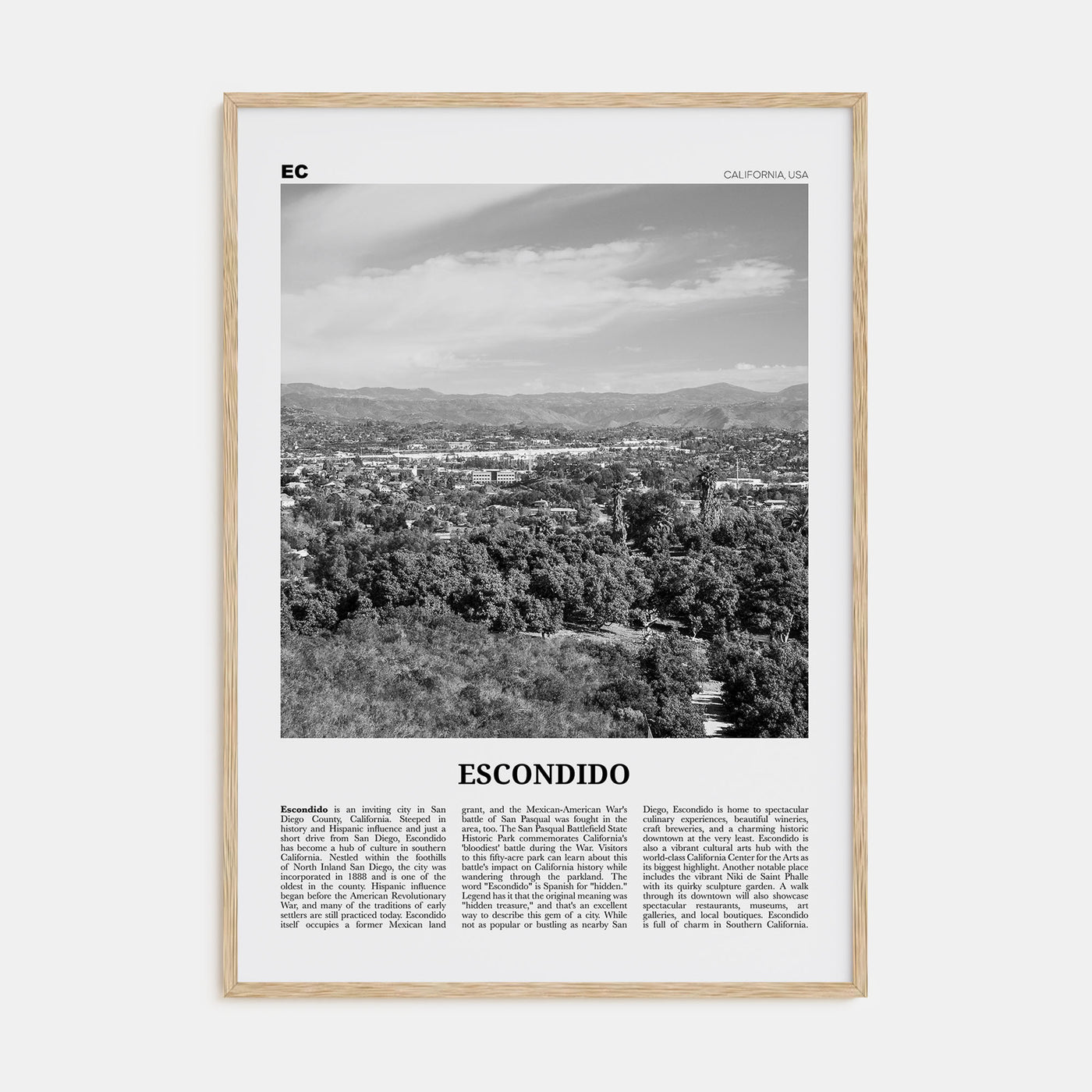 Escondido Travel B&W Poster