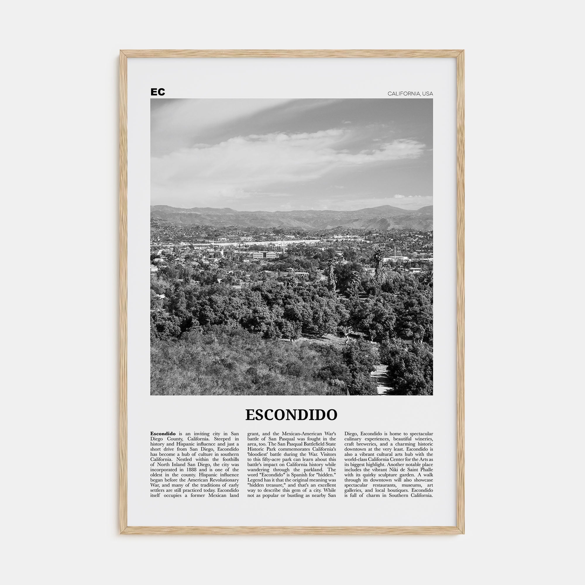 Escondido Travel B&W Poster
