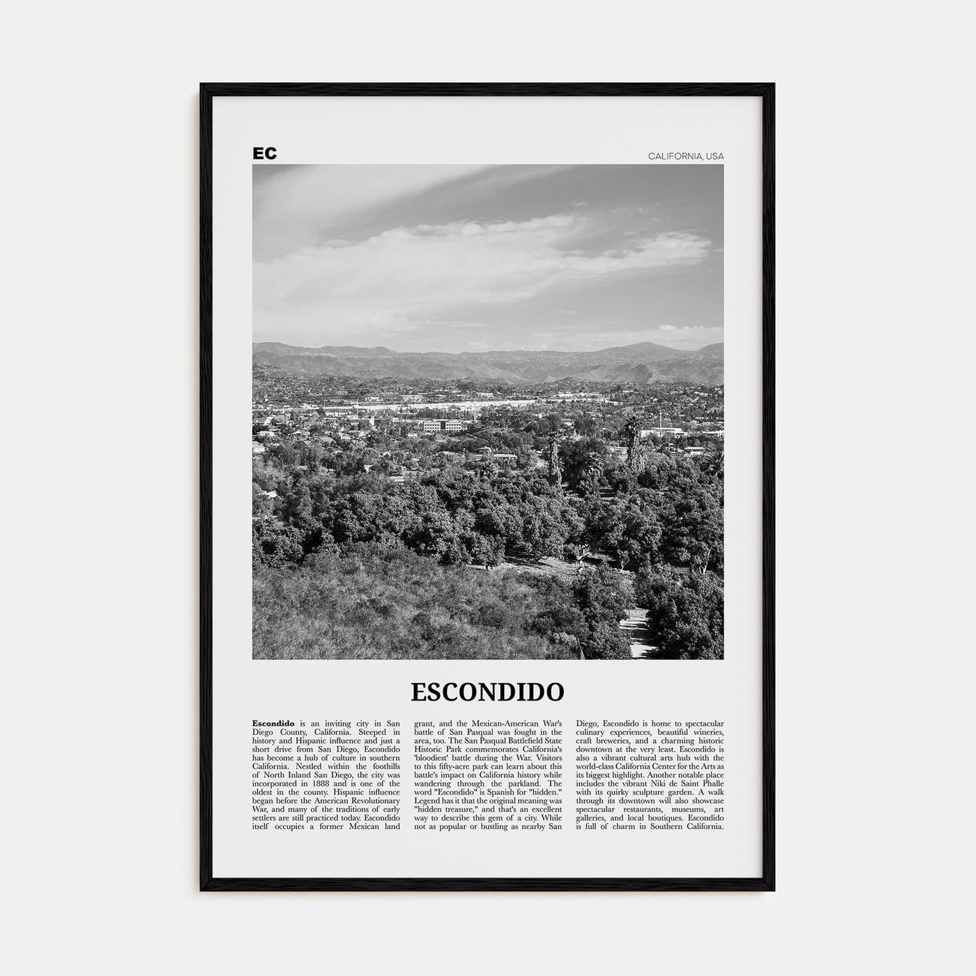 Escondido Travel B&W Poster