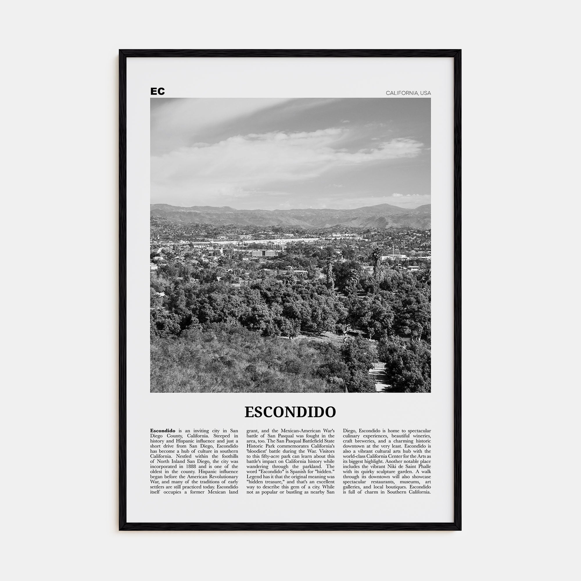 Escondido Travel B&W Poster