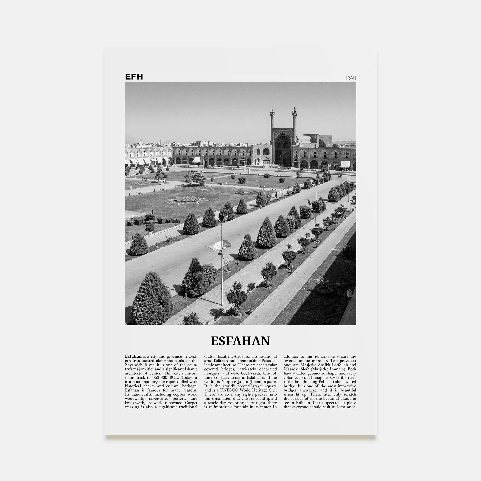 Esfahan Travel B&W Poster
